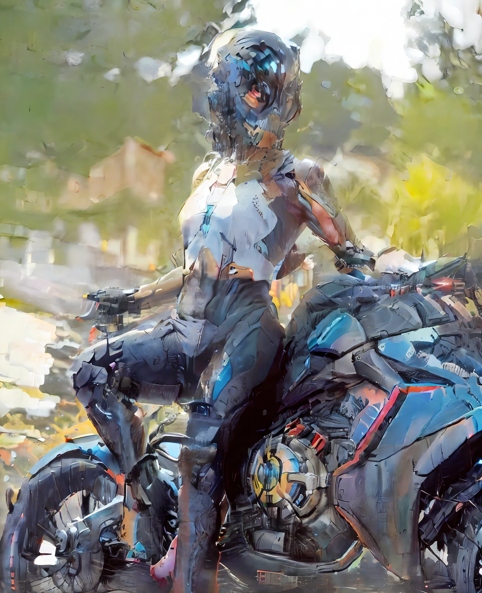 realista, Obra maestra, La mejor calidad, High resolution, Ultra detallado,  Unidad 8K Fondo de pantalla, 1nmujer, casco cybernetic , 1woman sitting on a fantastic motorcycle, (( En un cibercasco cerrado del futuro ))), en traje negro ajustado, Piel apretada, (Ropa de bicicleta),  intrincado ( Traje de bicicleta ), cuero,   ( pechos enormes, cintura delgada, caderas anchas ),  cuerpo delgado, cybernetic motorcycle gloves, (Descomprimir ), Pechos internos, genial, Cybernate, Reflections in dark glass and plastic, cerrar,  Buttom arriba hacia abajo,  (se acabaron), hiper detallado, Neon lights, neon colors, (cyberpunk),  brillante, Chispas, Brazos correctos detallados, Dedos correctos detallados, piernas detalladas, small detailed, fondo oscuro, ( Inclinado hacia adelante y hacia abajo ), Recostarse en la motocicleta del futuro, pose seductora, Vista sexy, Shy and seductive pose,