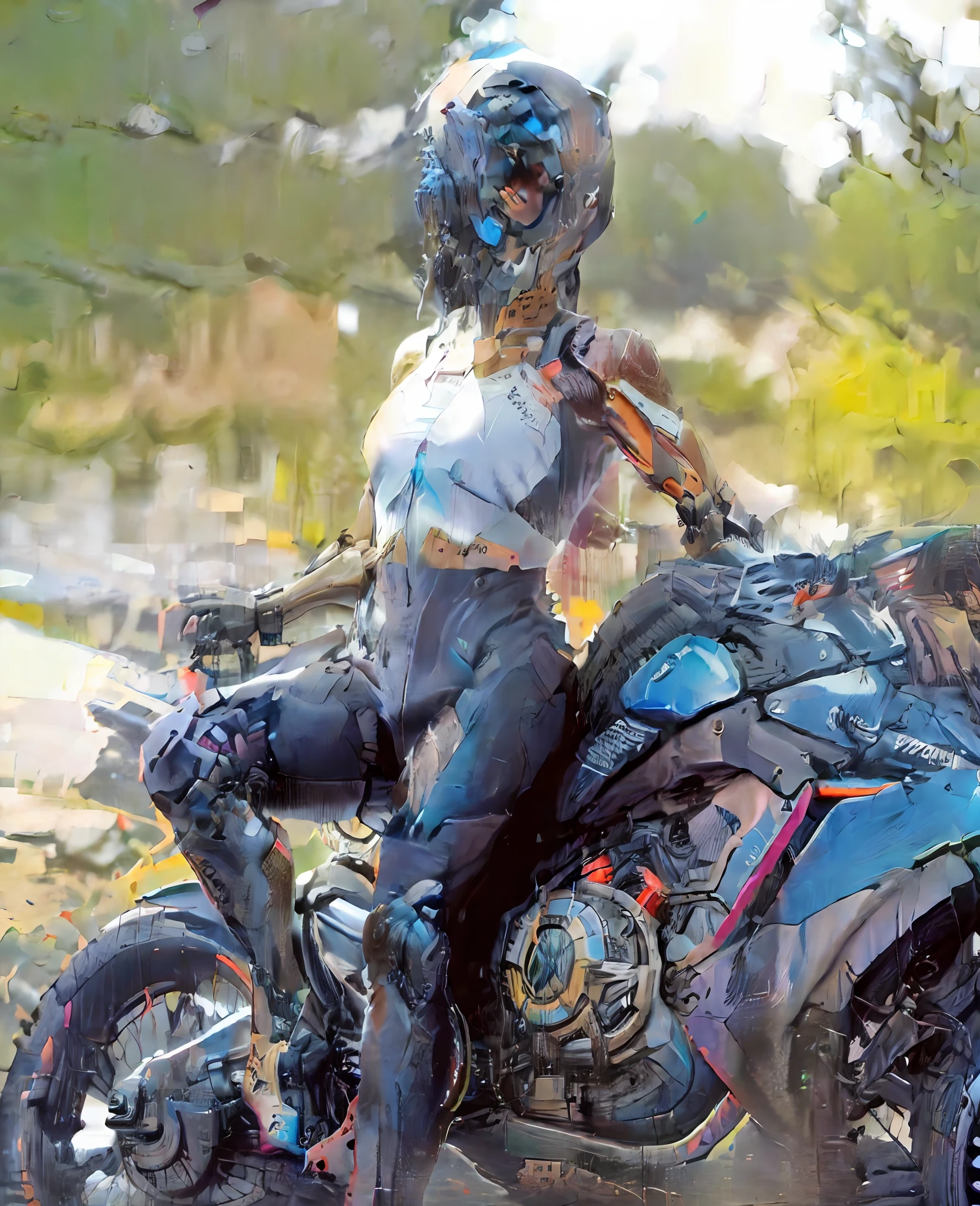 realista, Obra maestra, La mejor calidad, High resolution, Ultra detallado, Unidad 8K Fondo de pantalla, 1nmujer, casco cybernetic , 1woman sitting on a fantastic motorcycle, (( En un cibercasco cerrado del futuro ))), en traje negro ajustado, Piel apretada, (Ropa de bicicleta), intrincado ( Traje de bicicleta ), cuero, ( pechos enormes, cintura delgada, caderas anchas ), cuerpo delgado, cybernetic motorcycle gloves, (Descomprimir ), Pechos internos, genial, Cybernate, Reflections in dark glass and plastic, cerrar, Buttom arriba hacia abajo, (se acabaron), hiper detallado, Neon lights, neon colors, (cyberpunk), brillante, Chispas, Brazos correctos detallados, Dedos correctos detallados, piernas detalladas, small detailed, fondo oscuro, ( Inclinado hacia adelante y hacia abajo ), Recostarse en la motocicleta del futuro, pose seductora, Vista sexy, Shy and seductive pose,