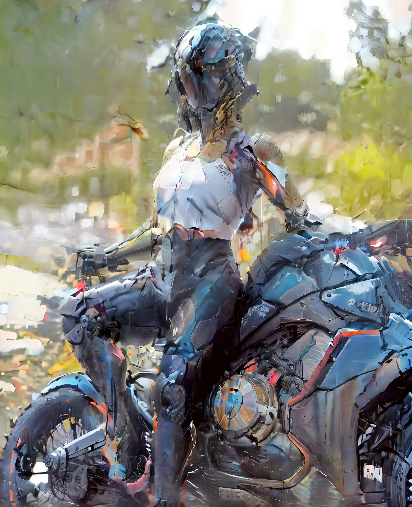 realista, Obra maestra, La mejor calidad, High resolution, Ultra detallado,  Unidad 8K Fondo de pantalla, 1nmujer, casco cybernetic , 1woman sitting on a fantastic motorcycle, (( En un cibercasco cerrado del futuro ))), en traje negro ajustado, Piel apretada, (Ropa de bicicleta),  intrincado ( Traje de bicicleta ), cuero,   ( pechos enormes, cintura delgada, caderas anchas ),  cuerpo delgado, cybernetic motorcycle gloves, (Descomprimir ), Pechos internos, genial, Cybernate, Reflections in dark glass and plastic, cerrar,  Buttom arriba hacia abajo,  (se acabaron), hiper detallado, Neon lights, neon colors, (cyberpunk),  brillante, Chispas, Brazos correctos detallados, Dedos correctos detallados, piernas detalladas, small detailed, fondo oscuro, ( Inclinado hacia adelante y hacia abajo ), Recostarse en la motocicleta del futuro, pose seductora, Vista sexy, Shy and seductive pose,