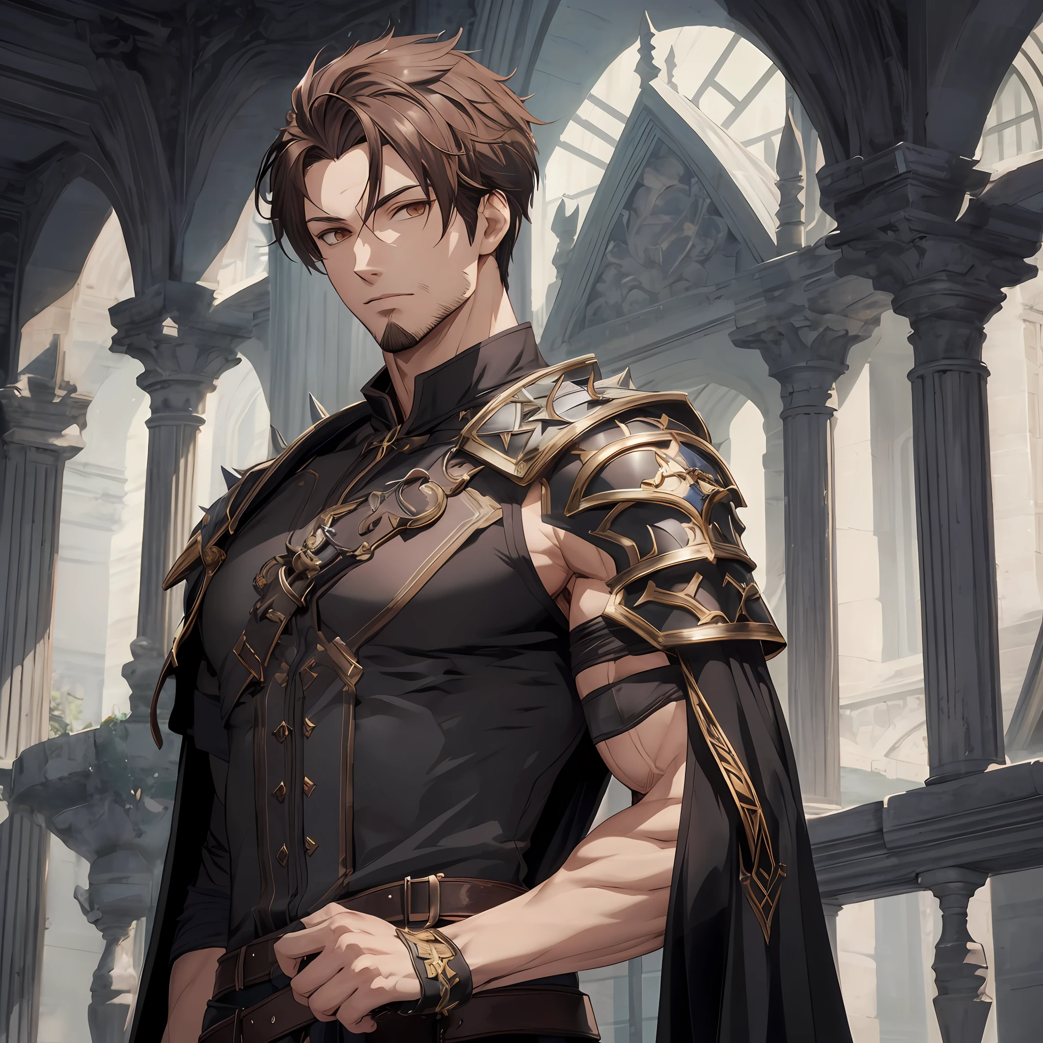 muscular, muscular arms, male, shadowverse style, masterpiece, highly detailed, Showing Off Arm without clothing