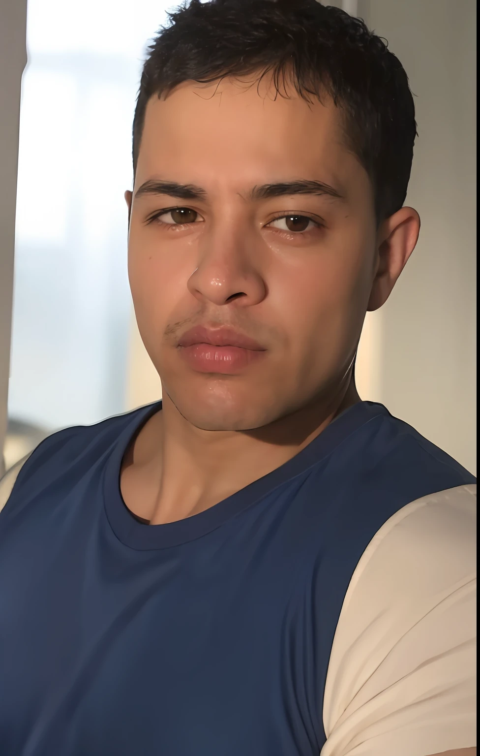 There's a man holding a cell phone up to his ear, inspirado em Carlos Berlanga, Foto de perfil, foto de perfil headshot, andres rios, rosto perfeitamente iluminado, looking to the side off camera, Homem magro com pele bronzeada clara, rosto detalhado real, andrew gonzalez, tommy 1 6 anos de idade, com rosto neutro, com queixo pontiagudo