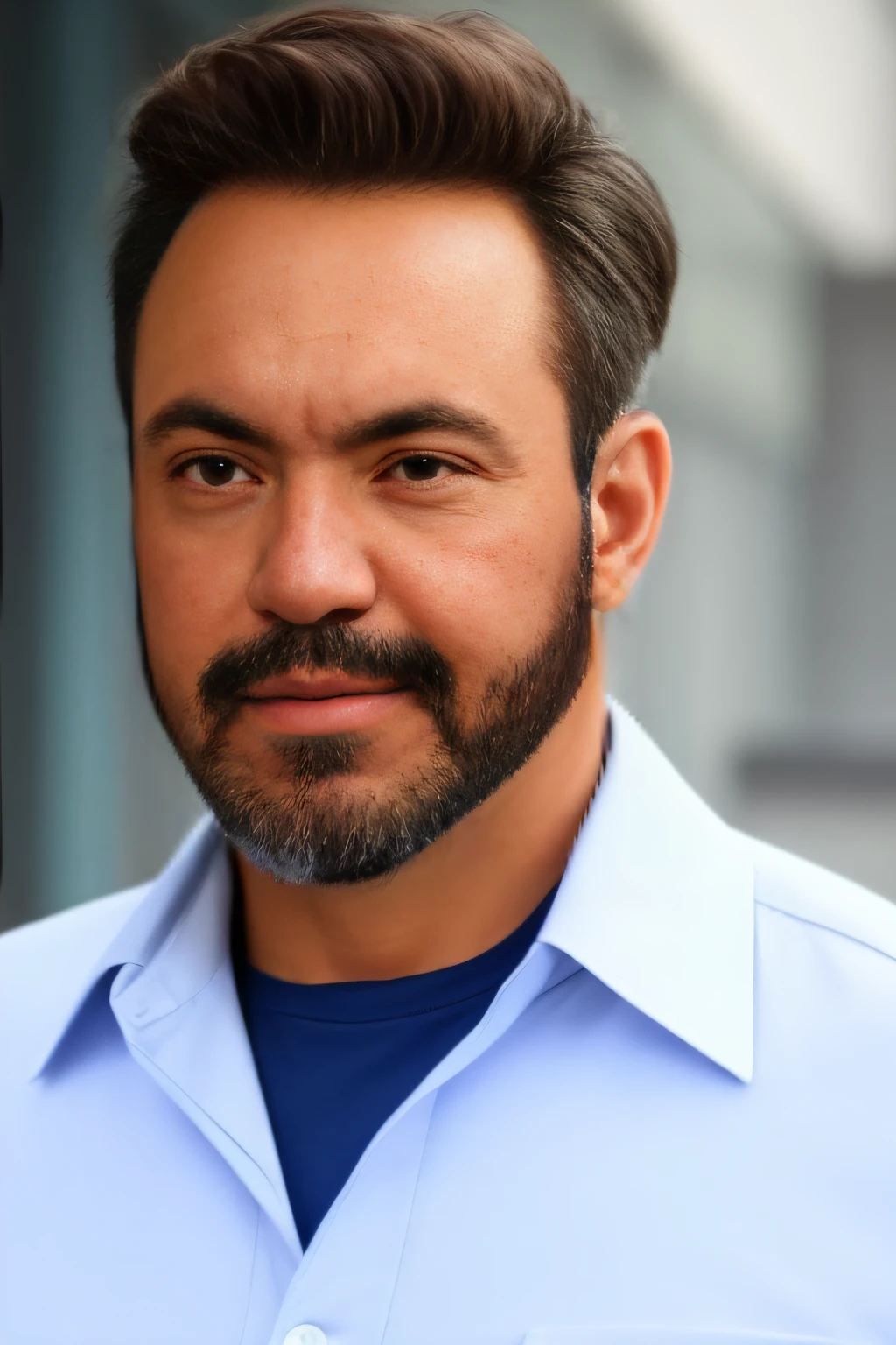 approximately 43 years old doctor, dressed in doctor's clothes, pants and shirt with white color, with a doctor's coat, with a beard, realistic