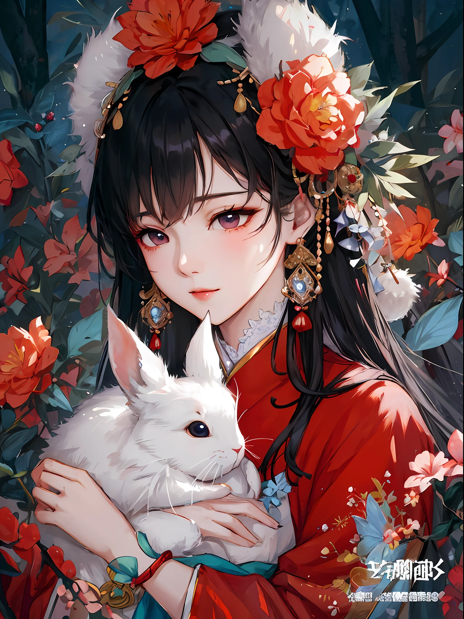 anime girl with a rabbit in her arms, guweiz, artwork in the style of guweiz, palace , a girl in hanfu, by Yang J, 中 元 节, by Ni Tian, by Ni Duan, anime style 4 k, chinese girl, by Ye Xin, alice x. zhang, cute detailed digital art