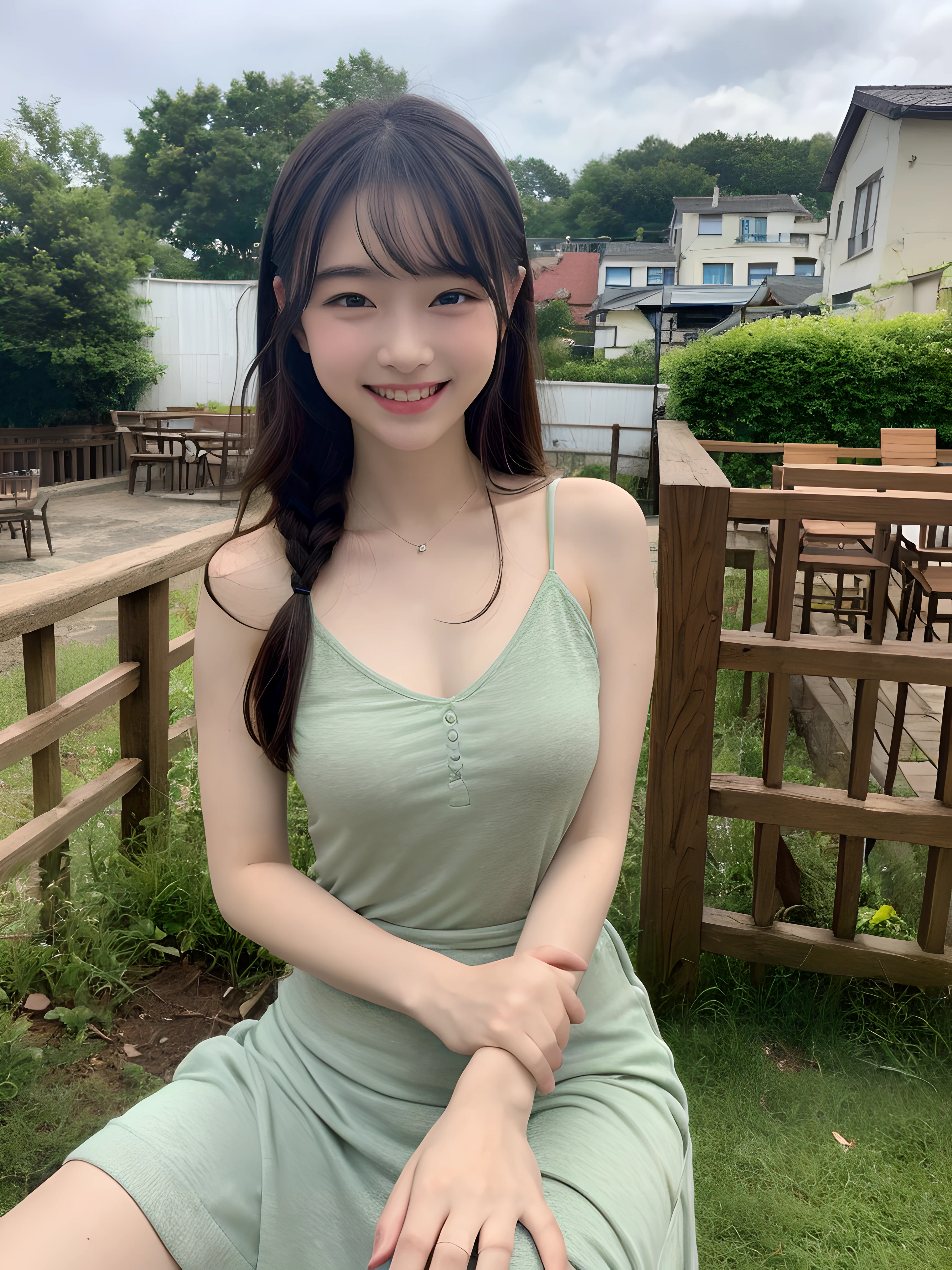 (((Best image quality,8K quality),tmasterpiece)), Drawing style tag: Natural casual hairstyle:1.2, dress detailed:1.1, The body emphasized: 1. Slender female abs:1.3, plumw:1.2, Summary of body details: Refined face:1, 二重まぶた:1, ssmile:1, Picture scene details: Beautiful village, Female life.