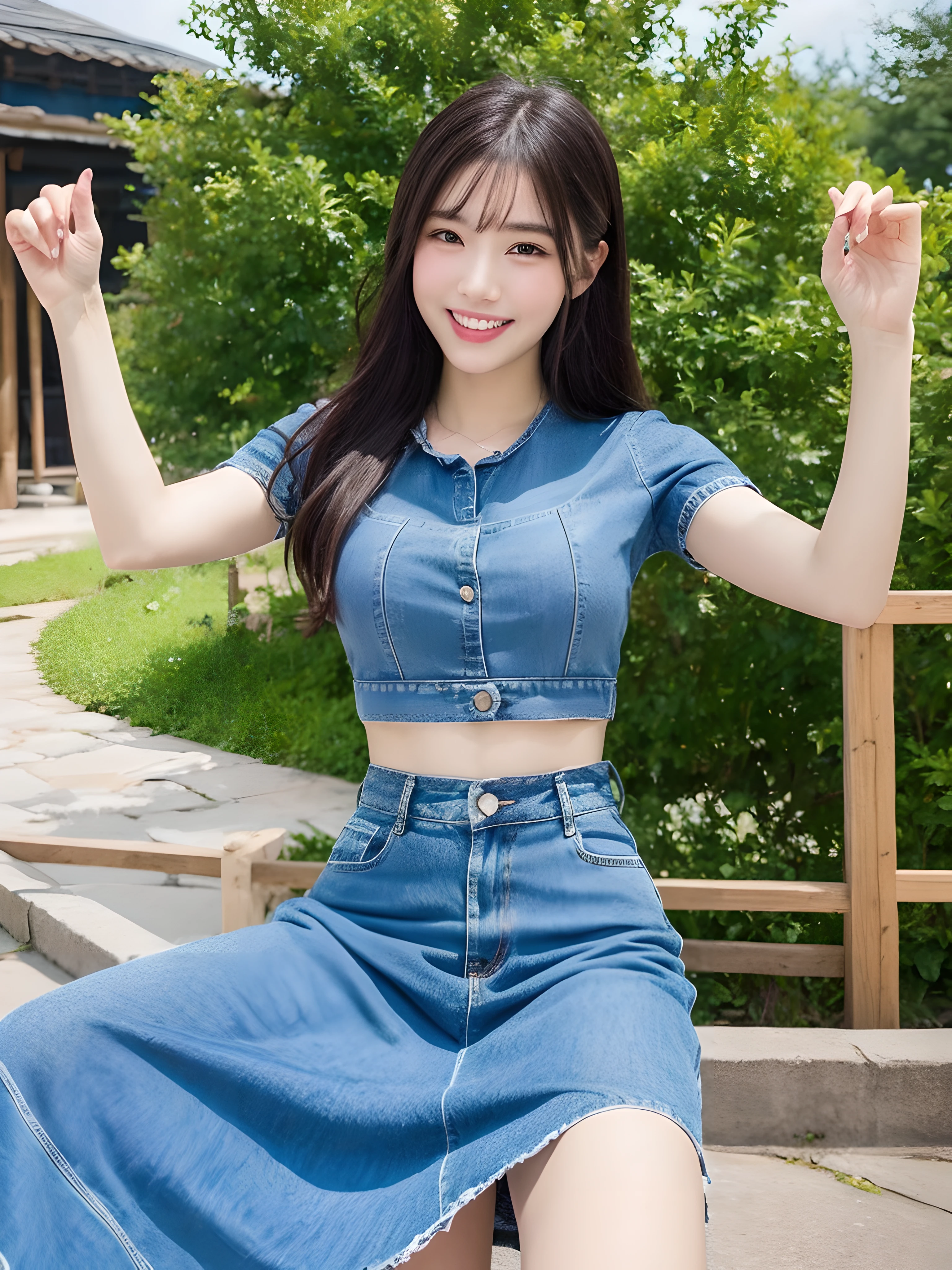 (((Best image quality,8K quality),tmasterpiece)), Drawing style tag: Natural casual hairstyle:1.2, dress detailed:1.1, The body emphasized: 1. Slender female abs:1.3, plumw:1.2, Summary of body details: Refined face:1, 二重まぶた:1, ssmile:1, Picture scene details: Beautiful village, Female life.