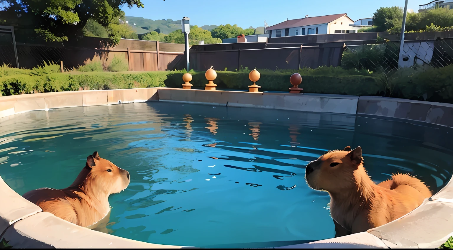 sem seres humanos, capivara, multiple capybara, baby capybara, barril de madeira, madeira weat, natureza japonesa, piscina termal, fontes termais, piscina termal natural, fontes termais naturais, piscina termal japonesa, fontes termais japonesas, chess pieces, Pieces Kings Bishops Towers floating on water, game of chess pieces, orange head, bonito, alto detalhe, (obra-prima, melhor qualidade), detalhes intrincados, alto detalhe, textura detalhada da pele, (arrepios: 0.3), espalhamento subsuperficial, cores vibrantes,