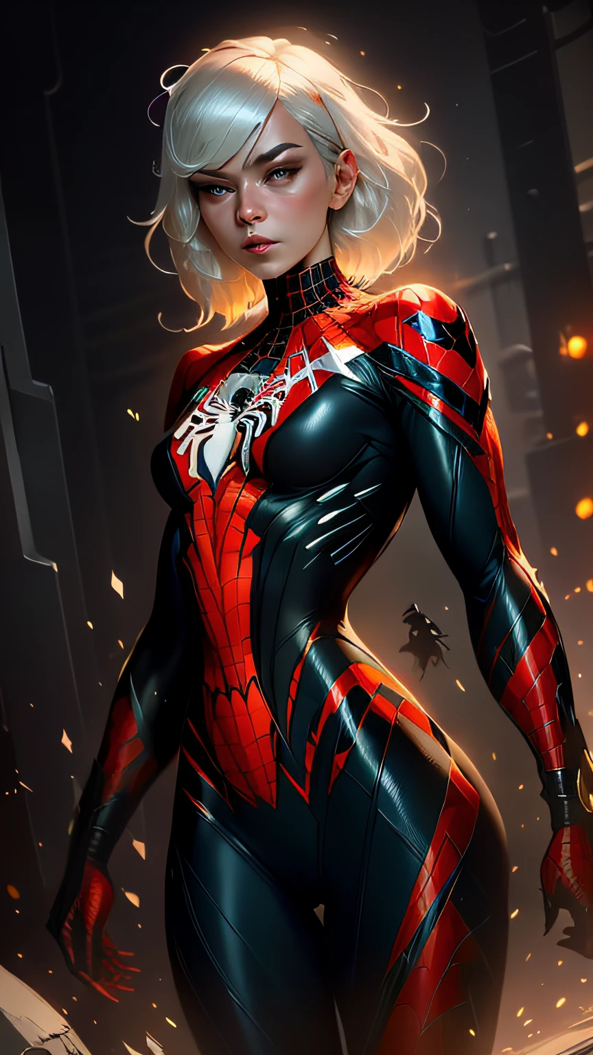 Beautiful woman detailed defined body using spider man cosplay, small breasts