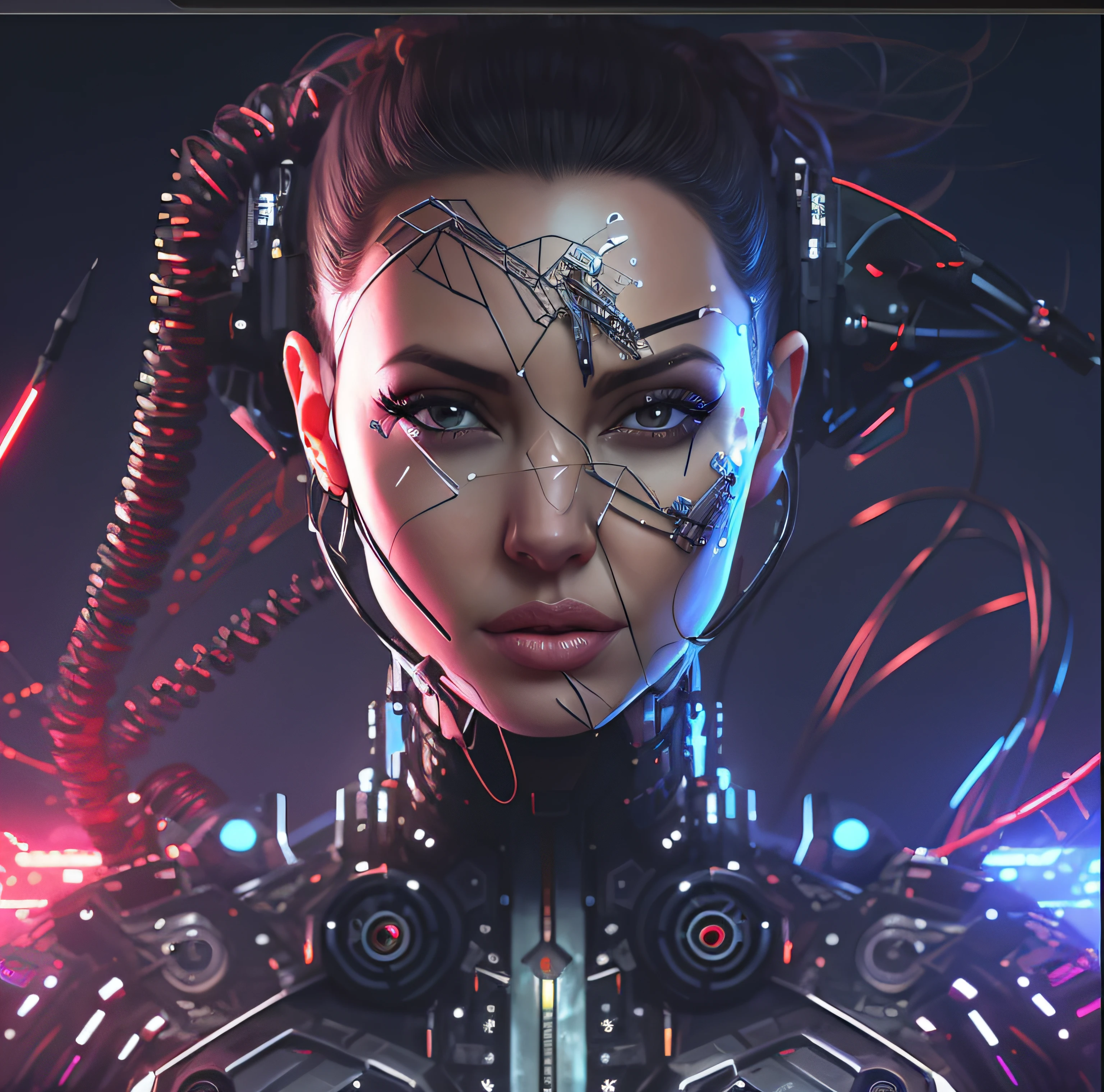 a closeup of ANGELINA JOLIE with a futuristic headpiece and a futuristic suit, ciborgue, ciborgue - meninana bonitrgue, ciborgue cyberpunk, cara bonita da menina cyberpunk, cyberpunk hiper-realista, O retrato da menina cyberpunk, cyberpngada deusa linda, Retrato de um ciborgue cyberpunk, cyberpunk menina bonita, mulher ciborguerpunk robotic elvish queen, female cyborg perfect sharp focus, 16K