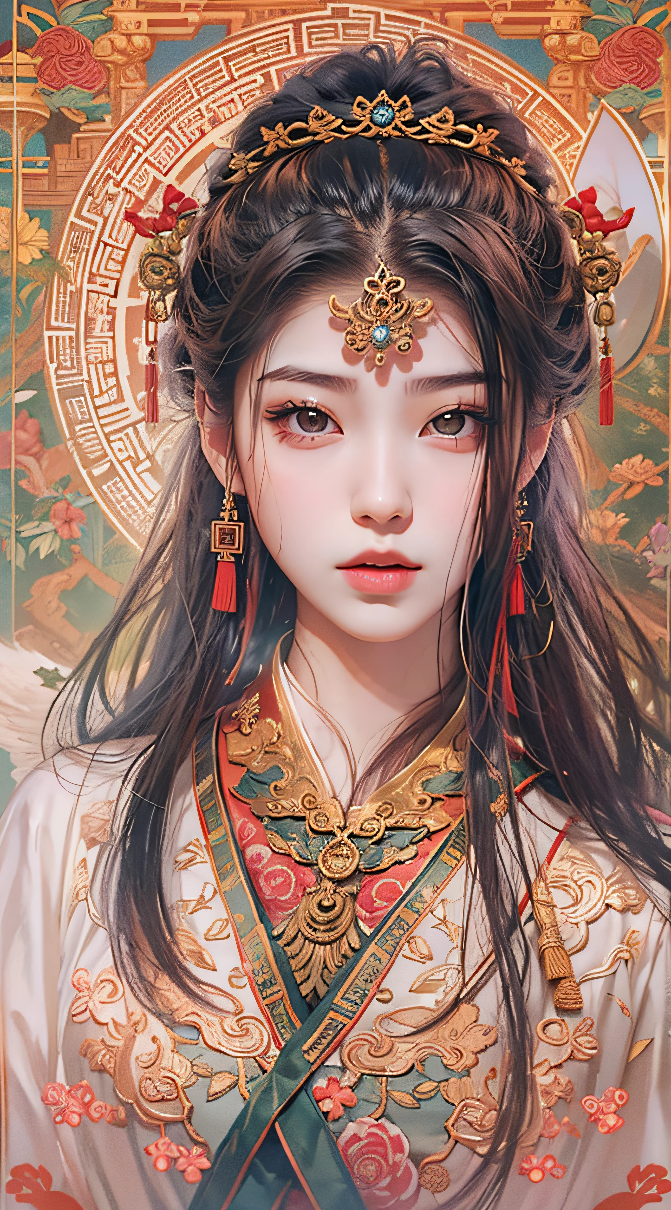 best qualtiy，tmasterpiece，超高分辨率，（realisticlying：1.4），xiuxian，arma，Detal Face，
1girll，独奏，arma，，（Magical Circle：1.2），xiuxian，The upper part of the body，a beauty girl，east asian architecture，jacket，buliding，