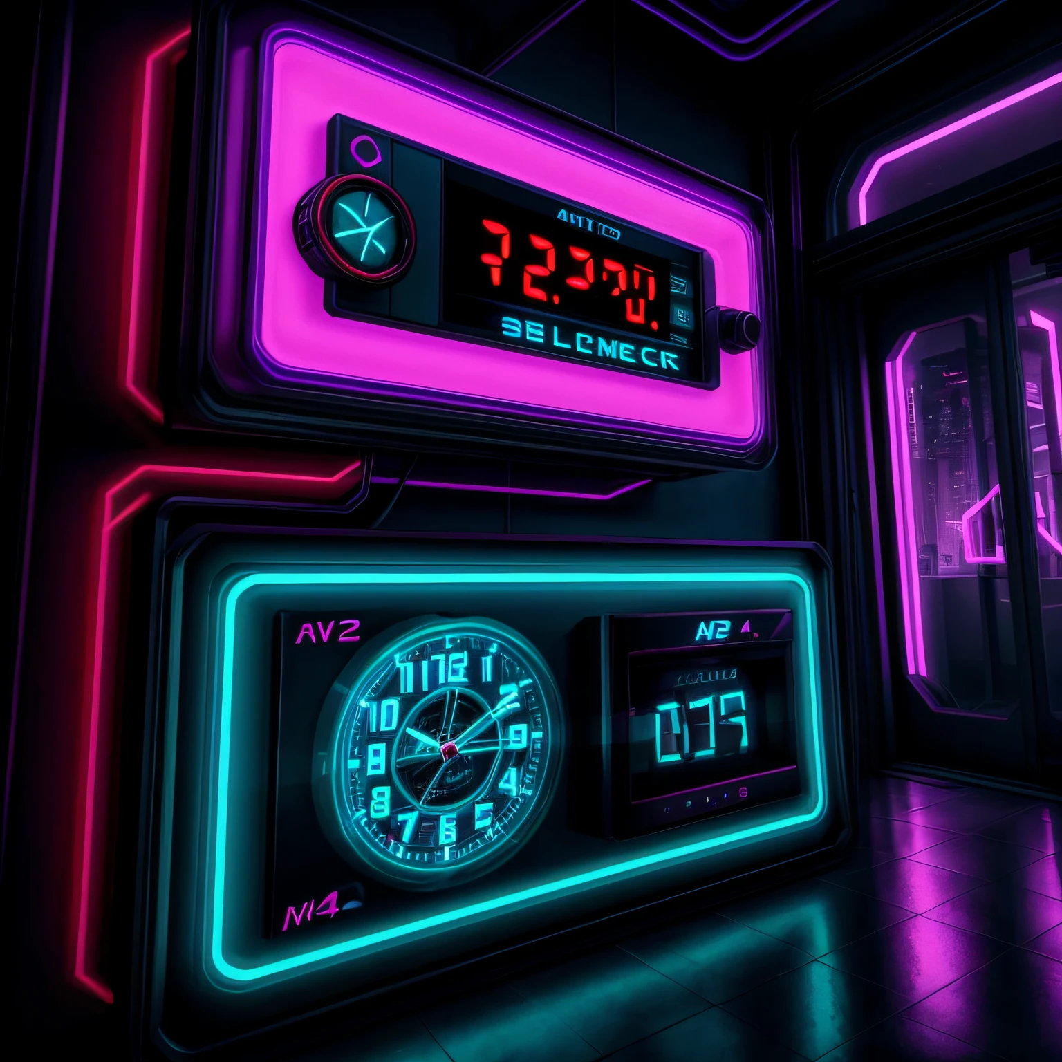 control, clock, cyberpunk, neon --ar 2:3 --v 4 --auto