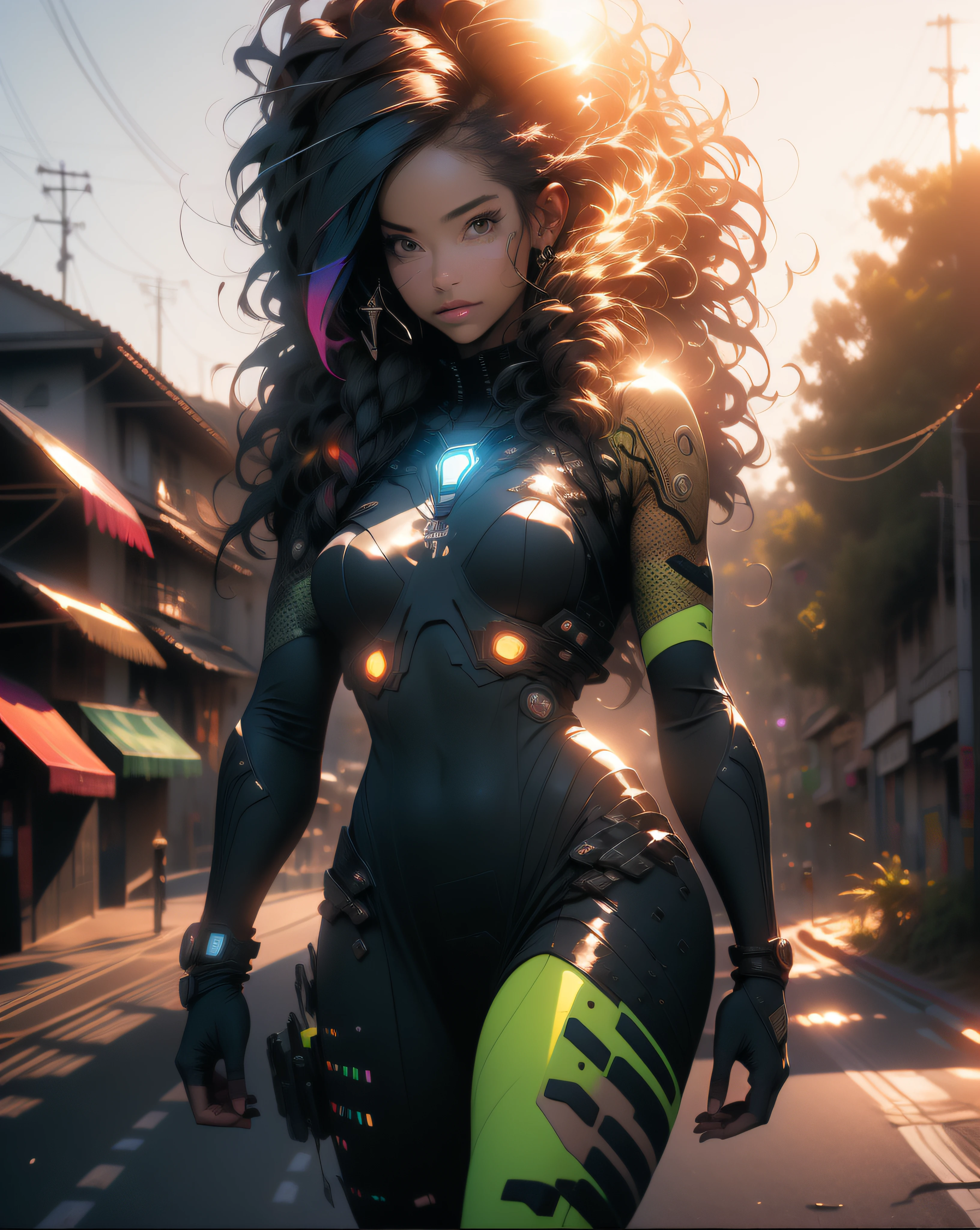 ((Melhor qualidade)), ((obra-prima)), (detalhado: 1.4), (Absurdo), guerreira zulu, leopardo, (((de frente))), ((bunda perfeita)), pulseiras e colares africanos, pele negra , cybernetic hands, Roupa com camuflagem pele de leopardo, explosion of colors, cosmic tattoo, nebulósa, corpo escultural musculoso definido, corpo inteiro, coxas meio grossas nuas, boca fechada, Body covered by technological clothing, estilo Neon Genesis Evangelion, cyberpunk, decote generoso, ((perfect medium breasts)), (olhos castanhos super claros), ((roupa com camuflagem de pele de leopardo)), (((cabelo preto e alaranjado com trancinhas rastafari)), Long and black eyelashes heavy makeup, various African jewels, pernas nuas, por mucha, niji --V5, close to the real, psicopata, cara de louca, pose sexy, fundo fractal, clothing 2 pieces, pastel, centralizada, scale to fit dimensions, HDR (High Dynamic Range),Ray Tracing,NVIDIA RTX,Super-Resolution,Unreal 5,Subsurface dispersão, Textura PBR, Post-processing, anisotropic filtering, Profundidade de campo, Maximum clarity and sharpness, Texturas multicamada, Albedo e mapas especulares, surface shading, Accurate simulation of light-material interaction, perfectly proportions, Octane Render, Two-tone lighting, Ampla abertura, Baixo ISO, white-balance, thirds rule, 8K RAW, crysisnanosuit