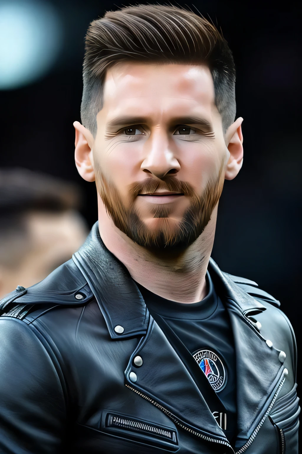 portrait of (realistic) photo of man (messi:1) with leather jackets, high detailed face, ((punk hairstyle)),