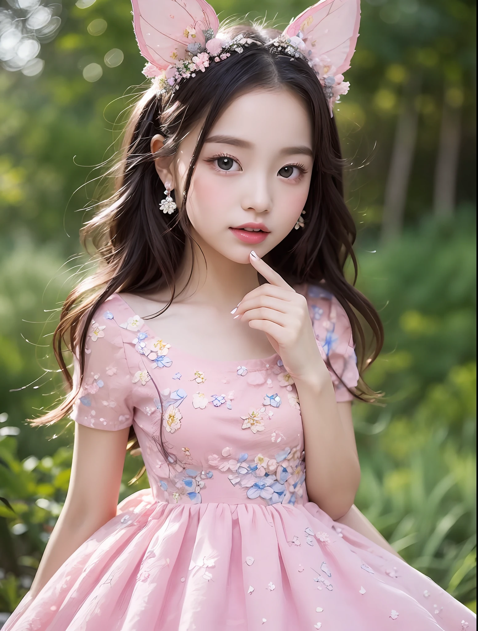 **a beautiful girl in pink dress screenshot, in the style of fairy kei, floral accents, vignettes of paris, fairy academia, white, festive atmosphere, mori kei --ar 146:193 --v 5.2** - Variations (Strong)