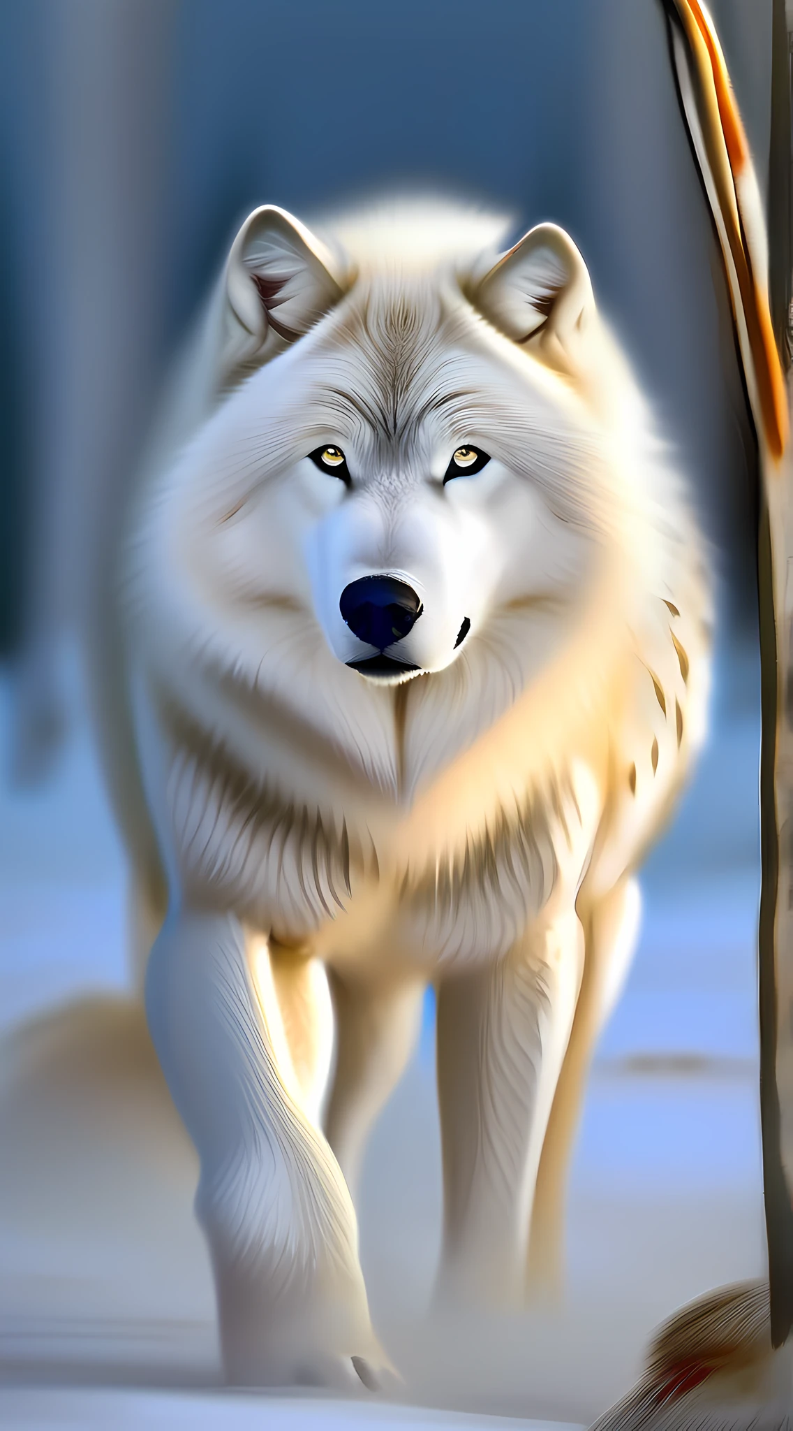 O majestoso lobo siberiano, Com sua pelagem espessa e densa, This protects from the extreme cold of Siberia, Com seus olhos amarelos brilhantes, E orelhas pontudas, Known for his strength and hunting ability., Package Leader, Com seu uivo poderoso, Que ecoa pelas montanhas geladas, Uniting wolves in one voice., Skilled hunter, Que persegue sua presa com destreza, Always looking for food for your family., Lobo Siberiano, Symbol of strength and power, that inspires respect and admiration, Um verdadeiro rei da natureza., Arte Pop, High detail, sombra projetada, linhas de velocidade, profundidade de campo, Cinematic lighting, First-person view, Reflexo da lente, 360 view, 8k, Alto, best quality, Concedido, alta qualidade, detalhes altos, super detalhe, pele texturizada, anatomicamente correto, master part, ccurate, UHD