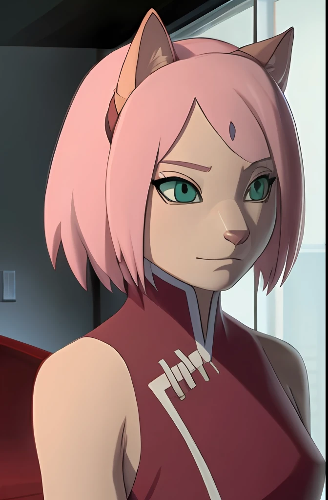 sakura haruno, Gato, 8k, realista, peludo