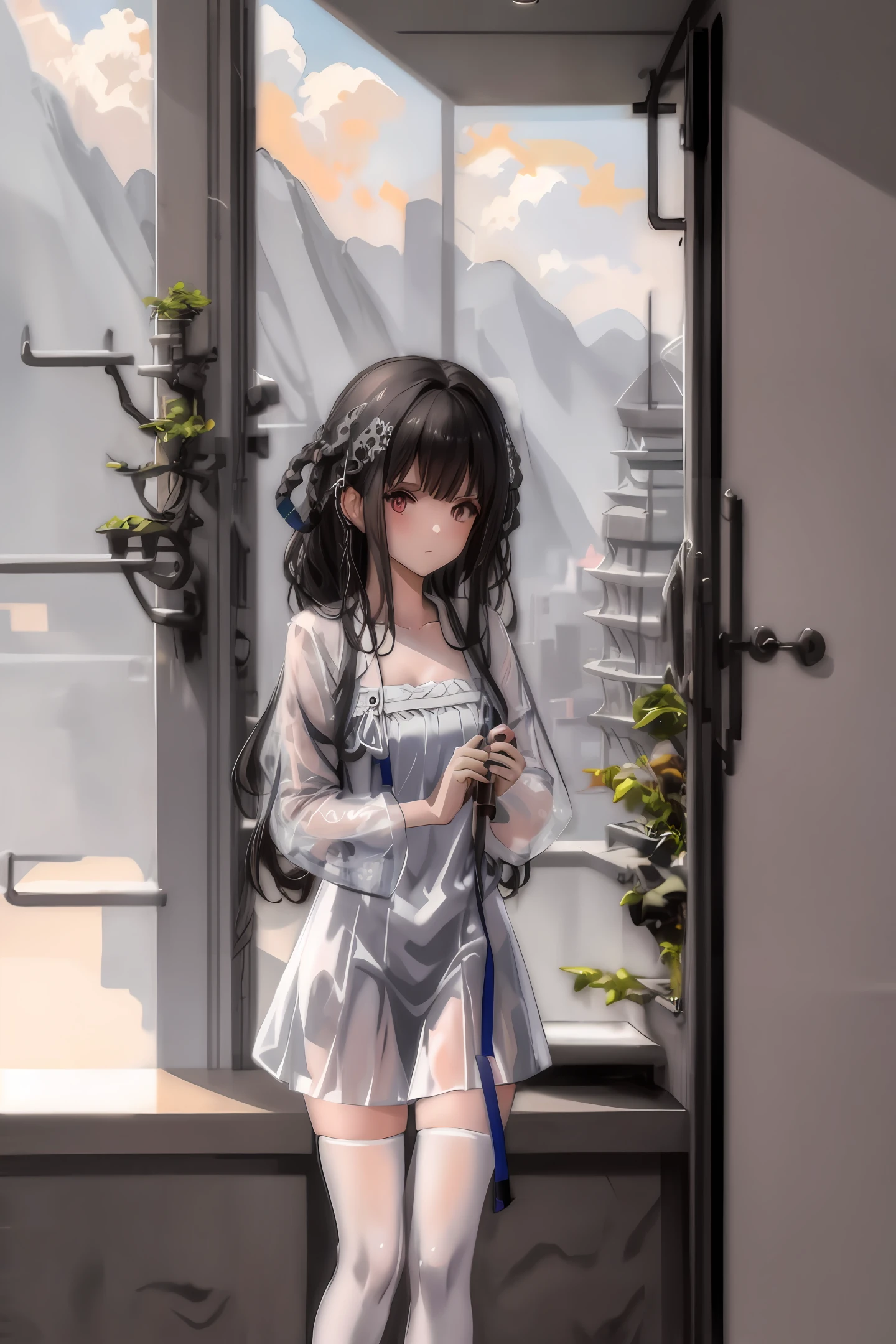 A beautiful girl dressed in semi-transparent clothes in the bathroom