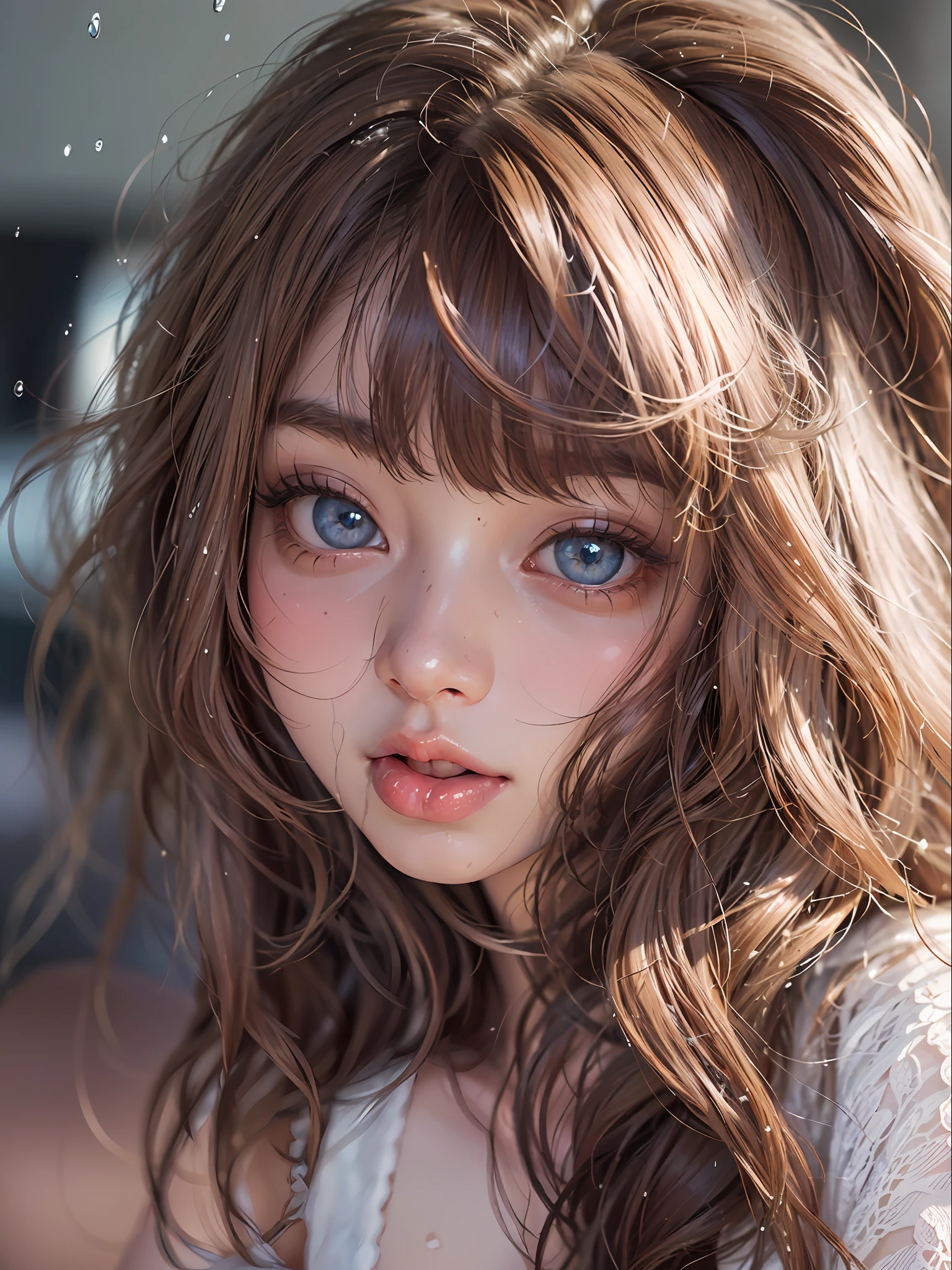 A close up of a woman with long hair and blue eyes - SeaArt AI