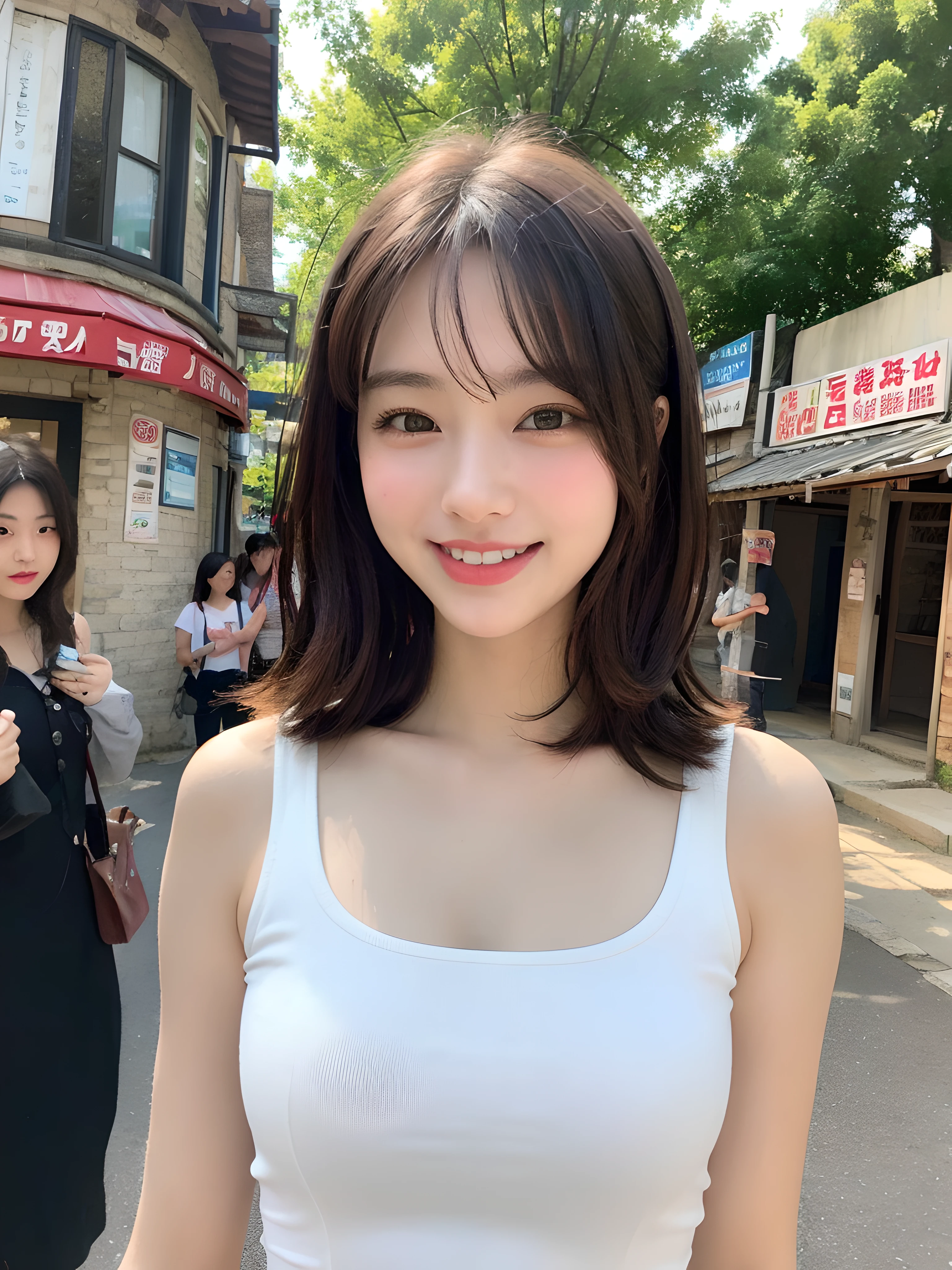 (((Best image quality,8K quality),tmasterpiece)), Drawing style tag: Natural casual hairstyle:1.2, dress detailed:1.1, The body emphasized: 1. Slender female abs:1.3, plumw:1.2, Summary of body details: Refined face:1, 二重まぶた:1, ssmile:1, Picture scene details: Beautiful village, Female life.