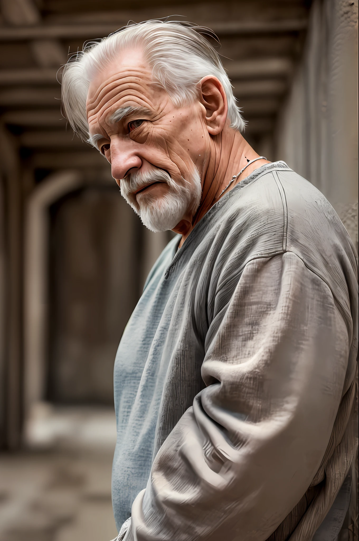 (masterpiece, photorealistic, raw,:1.4), (extremely intricate:1.2), close up, cinematic light, sidelighting, ultra high res, best shadow, RAW, upper body, old man, wearing pullover,