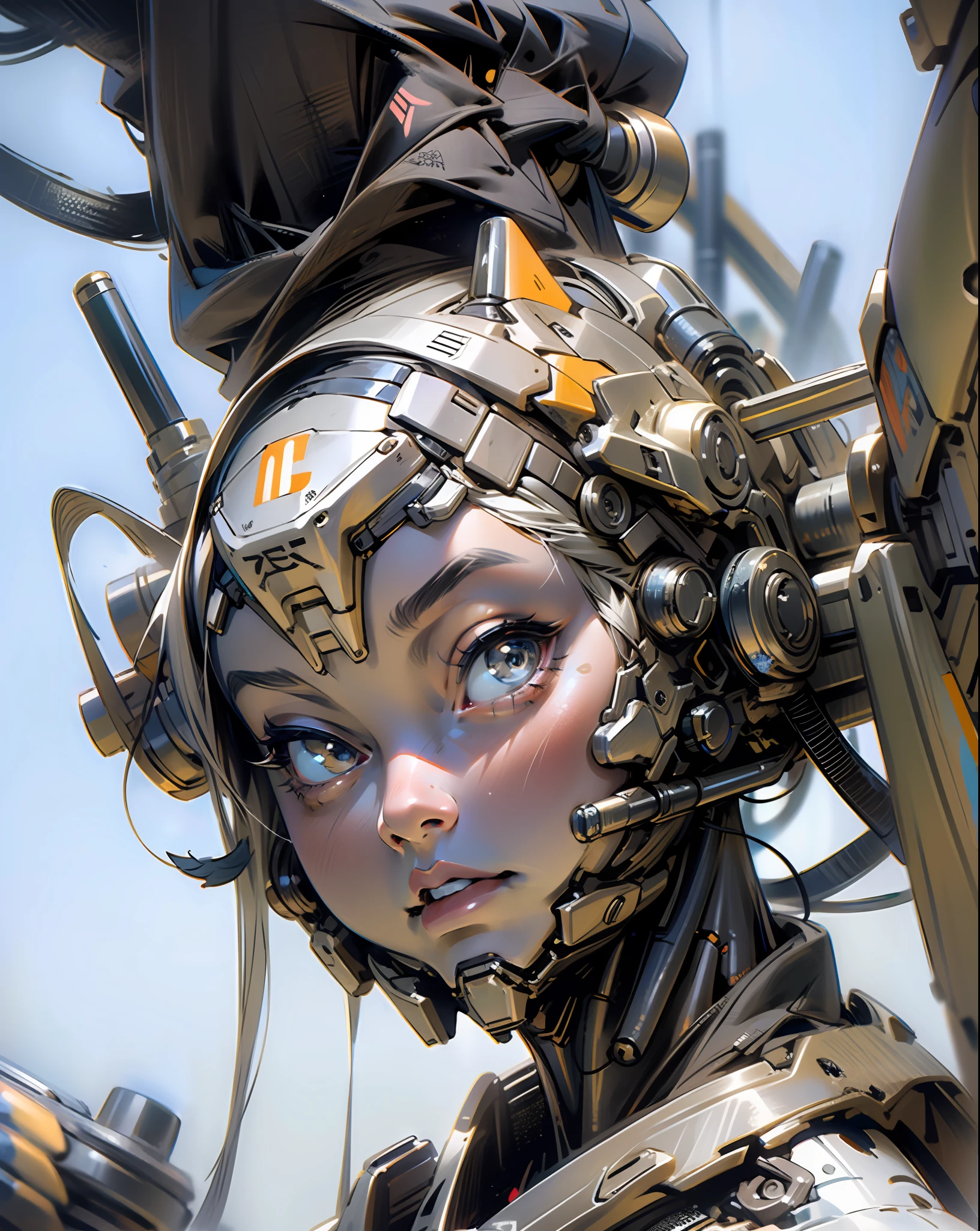 Beautiful cybernetic girl looking at camera underwear detailed muscles realistic masterpiece