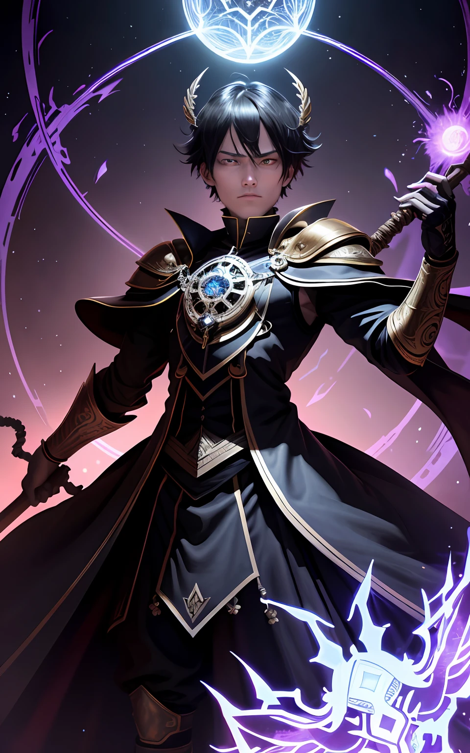 Em um ambiente sombrio e sinistro, o Overlord Momoma se ergue como o governante supremo do seu reino de trevas. Vestido em um manto negro imponente que flui ao seu redor, He emanates an aura of magical power. Seus olhos brilham com um brilho sobrenatural, underscoring his sharp intelligence and unwavering determination.
In your skeletal hands, The black staff glitters with mystical runes, emanando uma energia sinistra. With every touch of the staff on the floor, ondas de trevas se propagam, criando um redemoinho de sombras ao seu redor. The staff is adorned with mysterious gems, cada uma contendo o poder antigo que o Overlord Momoma comanda.
His posture is majestic, shoulders raised with pride and head held high with confidence. Momoma olha com um olhar penetrante, his eyes overflowing with a merciless determination. The expression on his face reveals the certainty of his supremacy and his dominance over all that is in front of him.
The scene is illuminated by a dim light, accentuating the shadows around Overlord Momoma and emphasizing the intensity of his presence. Magical sparks dance around his staff, forming complex patterns that glow with an ethereal glow.
Ao fundo, vislumbramos a grande sala do trono, decorated with Gothic details and mysterious symbols. The air is charged with a sense of mystery and power, refletindo a magnitude do reino que o Overlord Momoma governa.
This is the image of Overlord Momoma holding his staff, A magical and feared being, whose dominion over the world of darkness is unquestionable. His imposing presence and powerful staff embody the essence of evil and dark magic. , anime, obra de prima , obra prima de anime