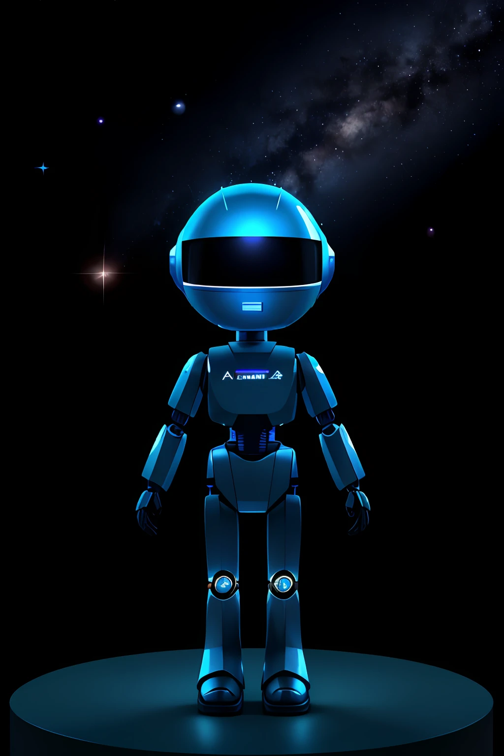 There is a robot that is standing on a pedestal in the clear, friendly humanoid cyber robot, com Atenas nas orelhas, humanoid robot, cute humanoid robot, servo humanoide, Personagem humanoide, friendly humanoid robot, BlueShift rendering, the most advanced humanoid robot, integrated synthetic android, humanoide robot, beautiful robot character design, Retrato de um astronauta de IA