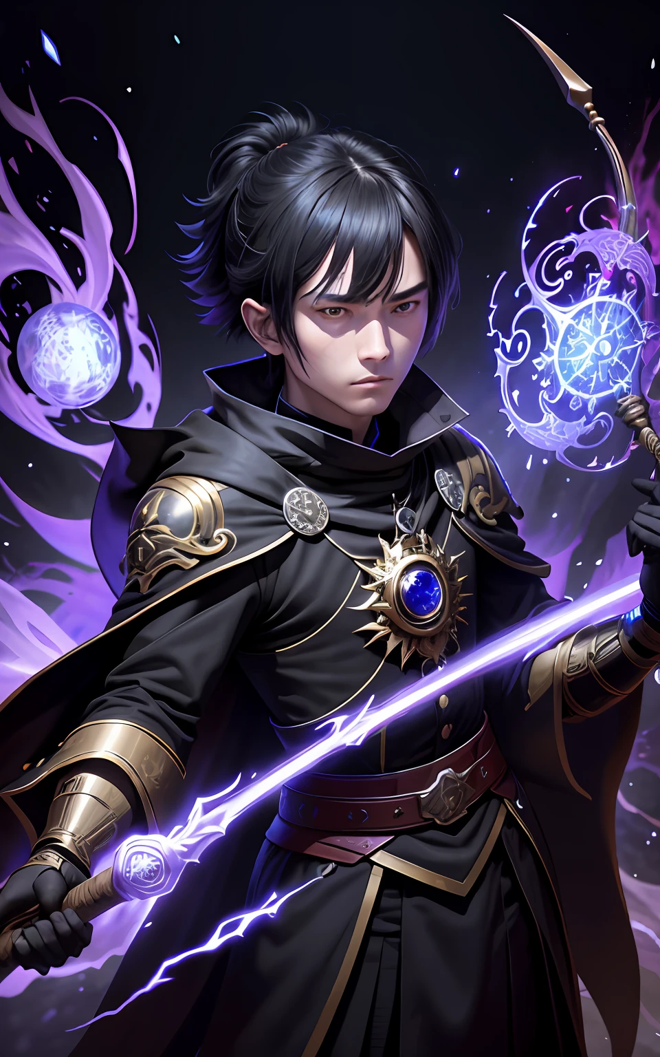 Em um ambiente sombrio e sinistro, o Overlord Momoma se ergue como o governante supremo do seu reino de trevas. Vestido em um manto negro imponente que flui ao seu redor, He emanates an aura of magical power. Seus olhos brilham com um brilho sobrenatural, underscoring his sharp intelligence and unwavering determination.
In your skeletal hands, The black staff glitters with mystical runes, emanando uma energia sinistra. With every touch of the staff on the floor, ondas de trevas se propagam, criando um redemoinho de sombras ao seu redor. The staff is adorned with mysterious gems, cada uma contendo o poder antigo que o Overlord Momoma comanda.
His posture is majestic, shoulders raised with pride and head held high with confidence. Momoma olha com um olhar penetrante, his eyes overflowing with a merciless determination. The expression on his face reveals the certainty of his supremacy and his dominance over all that is in front of him.
The scene is illuminated by a dim light, accentuating the shadows around Overlord Momoma and emphasizing the intensity of his presence. Magical sparks dance around his staff, forming complex patterns that glow with an ethereal glow.
Ao fundo, vislumbramos a grande sala do trono, decorated with Gothic details and mysterious symbols. The air is charged with a sense of mystery and power, refletindo a magnitude do reino que o Overlord Momoma governa.
This is the image of Overlord Momoma holding his staff, A magical and feared being, whose dominion over the world of darkness is unquestionable. His imposing presence and powerful staff embody the essence of evil and dark magic. , anime, obra de prima , obra prima de anime