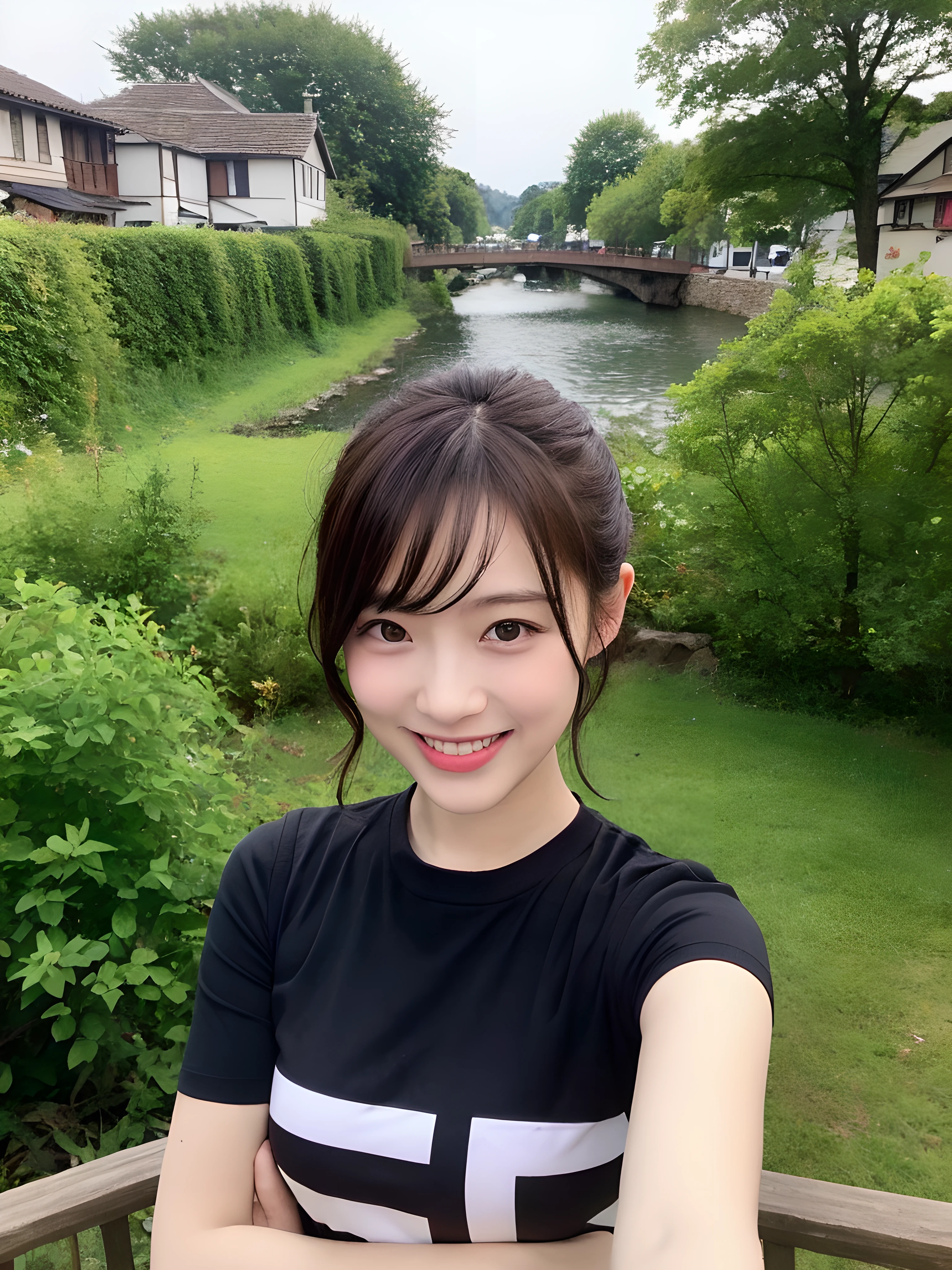 (((Best image quality,8K quality),tmasterpiece)), Drawing style tag: Natural casual hairstyle:1.2, dress detailed:1.1, The body emphasized: 1. Slender female abs:1.3, plumw:1.2, Summary of body details: Refined face:1, 二重まぶた:1, ssmile:1, Picture scene details: Beautiful village, Female life.
