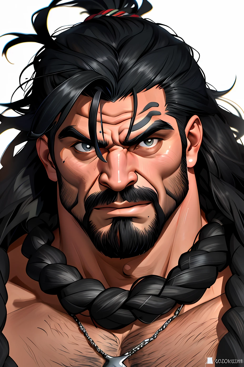 melhor qualidade, obra-prima, ultra high-resolution, fundo detalhado,realista, Hadesstyle, sozinho,macho, maduro, somente, musculoso, macho maduro, cabelo longo, male barbarian face ,necromante , action, Barbarian Conan.