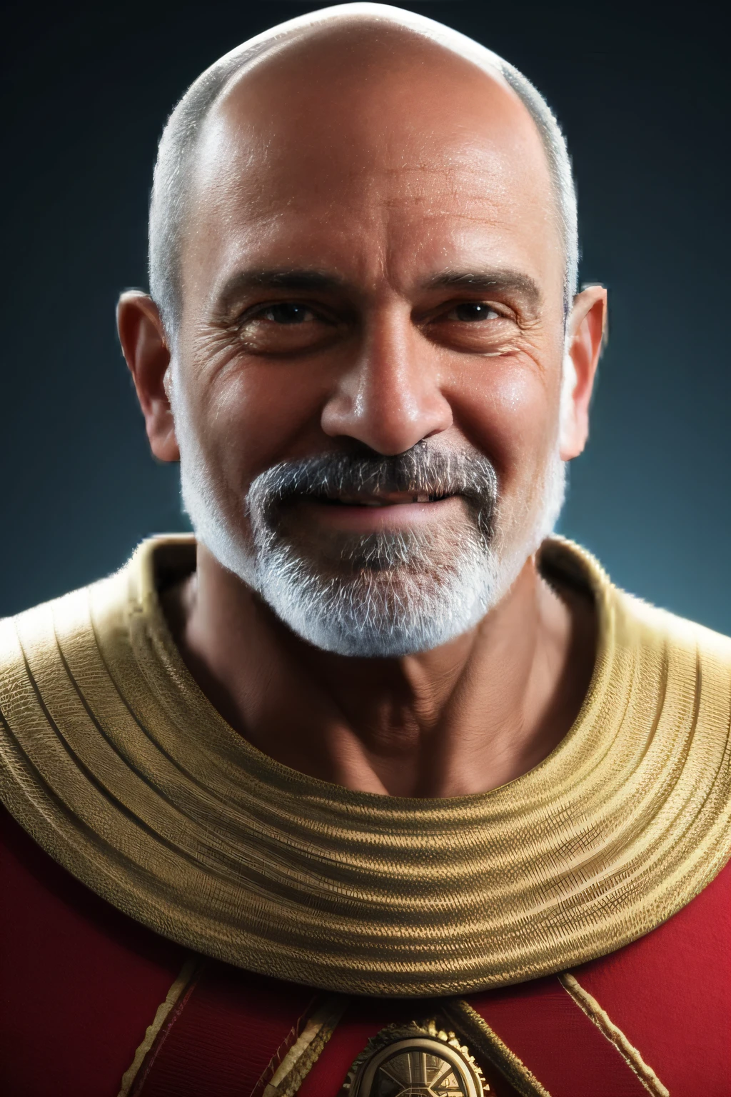 Um homem velho, sorrindo, careca (sem cabelo), terno e gravata, Cinematic 8K