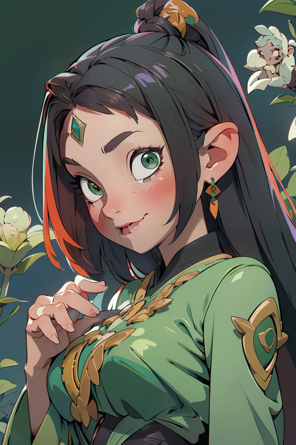 com cabelo longo, vampiro bonito, vampire aesthetics, Beautiful girl, arte de fantasia muito bonita, fada feminina bonita e elegante, bela fantasia detalhada, paladar de cor verde e vermelho, tema de cor verde, Ultra HD |, 32k
