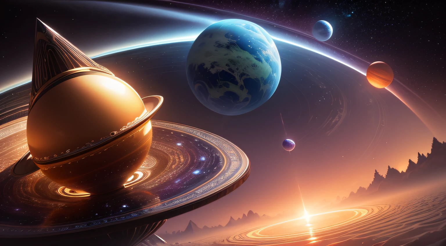 Luxurious endless universe，Planets of all colors，（The theme is the universe），Multiple different planets，Clear atmosphere，（with light glowing），（nature elements），The best reflections，（Best quality at best），A high resolution，high detal，8K，No edges，3D，Three-dimensional feeling， --auto