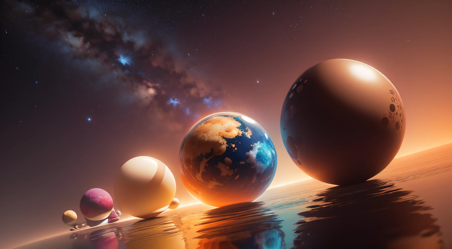 Luxurious endless universe，Planets of all colors，（The theme is the universe），Multiple different planets，Clear atmosphere，（with light glowing），（nature elements），The best reflections，（Best quality at best），A high resolution，high detal，8K，No edges，3D，Three-dimensional feeling， --auto