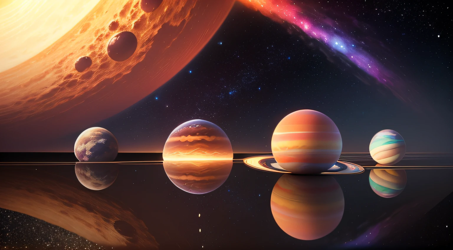 Luxurious endless universe,Planets of all colors,(The theme is the universe),Multiple different planets,Clear atmosphere,(with light glowing),(nature elements),The best reflections,(Best quality at best),A high resolution,high detal,8K,No edges,3D,Three-dimensional feeling, --auto