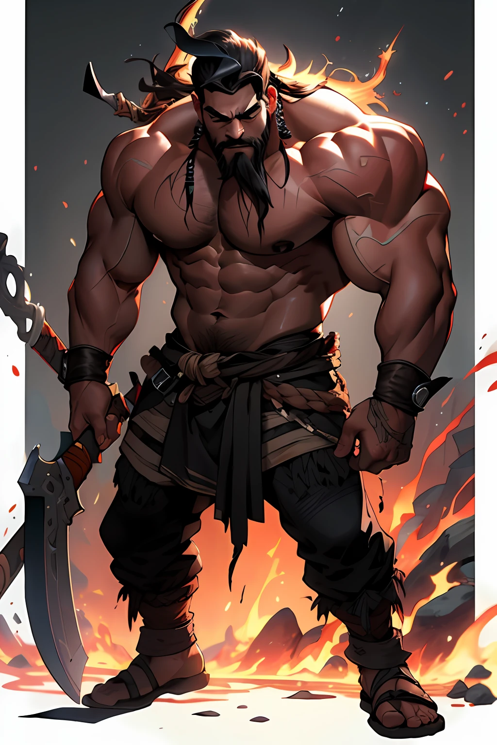 melhor qualidade, obra-prima, ultra high-resolution, fundo detalhado,realista, Hadesstyle, sozinho,macho, maduro, somente, musculoso, macho maduro, cabelo longo, male barbarian face ,necromante , action, Barbarian Conan.