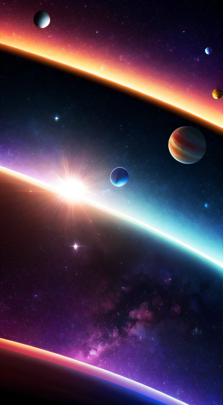 Luxurious endless universe，Planets of all colors，（The theme is the universe），Multiple different planets，Clear atmosphere，（with light glowing），（nature elements），The best reflections，（Best quality at best），A high resolution，high detal，8K，No edges，3D，Three-dimensional feeling， --auto