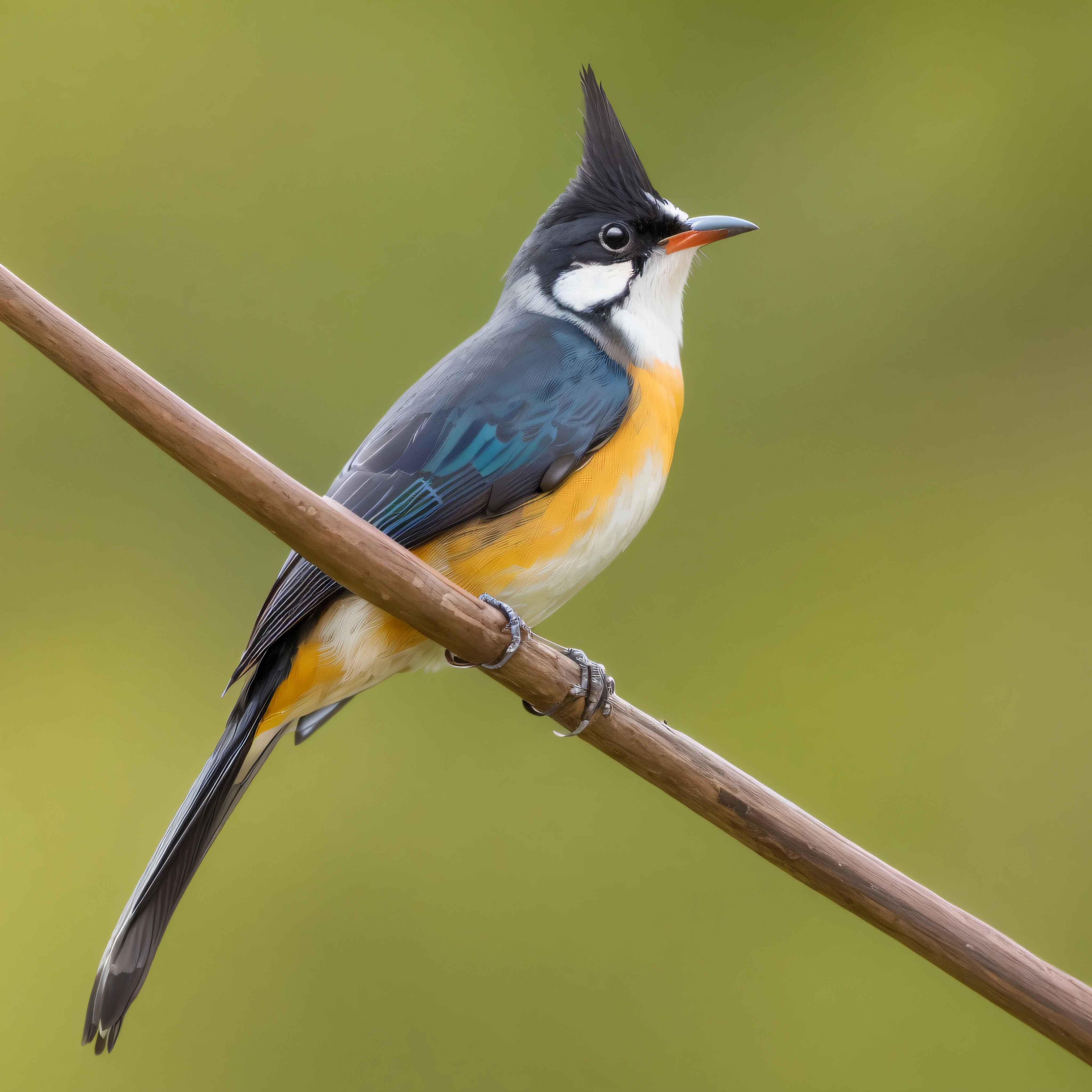 There is a bird sitting on a wire, colorful bird with a long, smooth-chinned, Bird Nightingale as Subject, avian, illustration, is looking at a bird, long thick shiny black beak, close up photograph, Beautiful photo, taken with a Sony A7R camera, Neck, Bird, the photo shows a large, Photo taken with Sony A7R