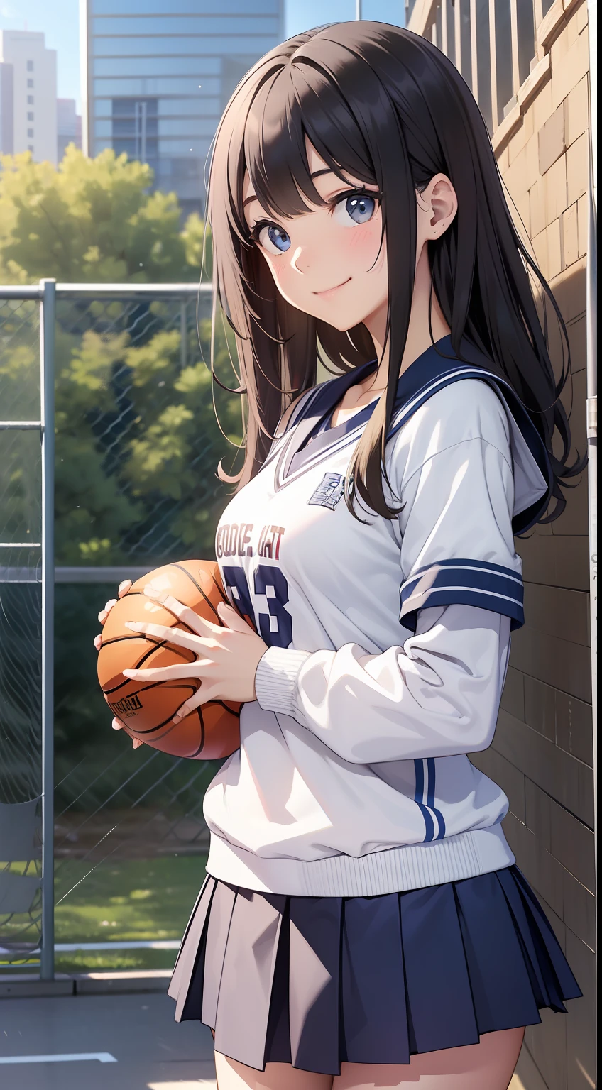 hi-school girl、Basketball Club、Gymnasium、perspiring、Rough breath、a smile