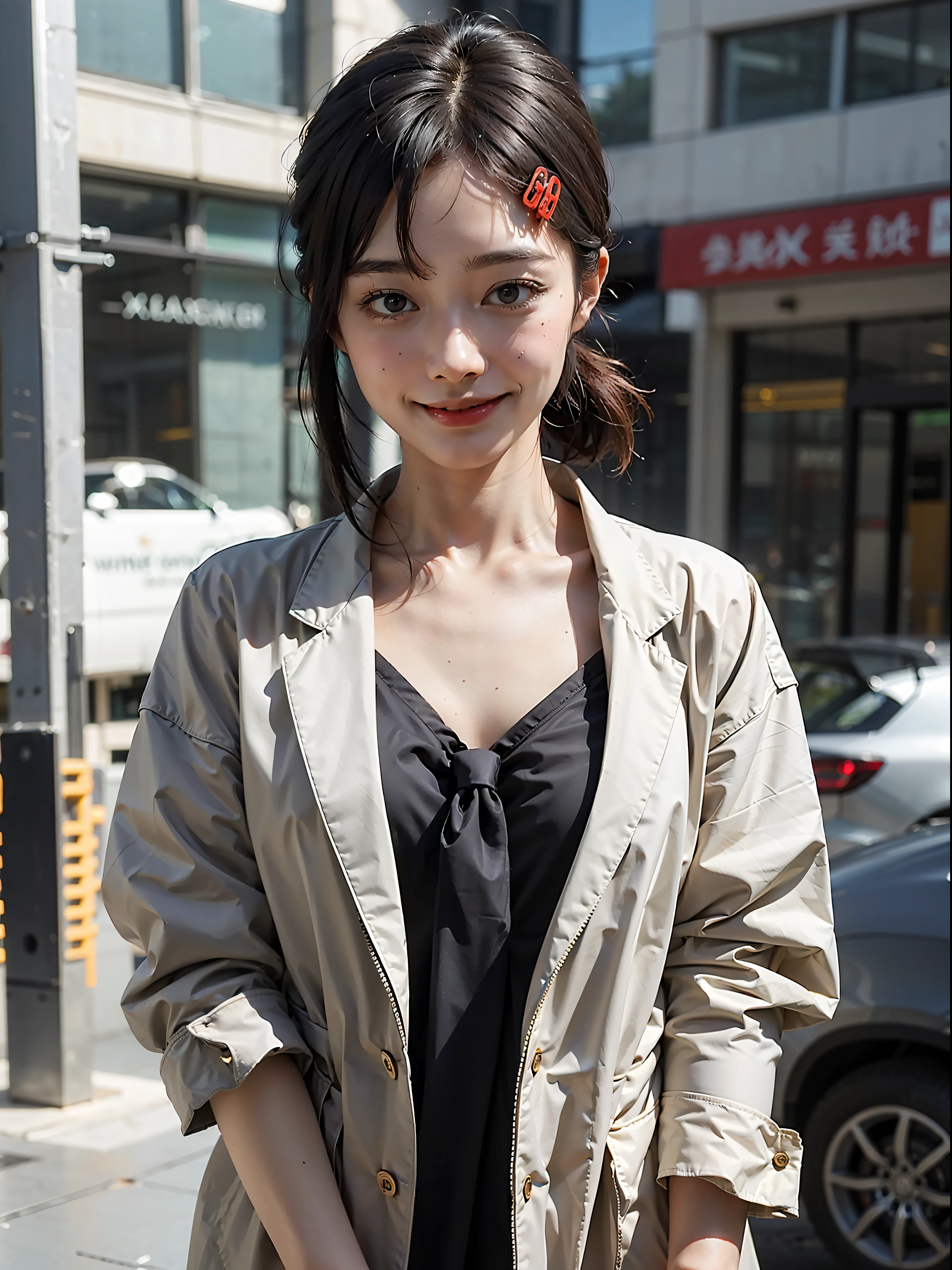 1girl, waist up, light smile, shiny skin
Best quality, masterpiece, (photorealistic: 1.4), dressed in black office clothes, jacket and tie