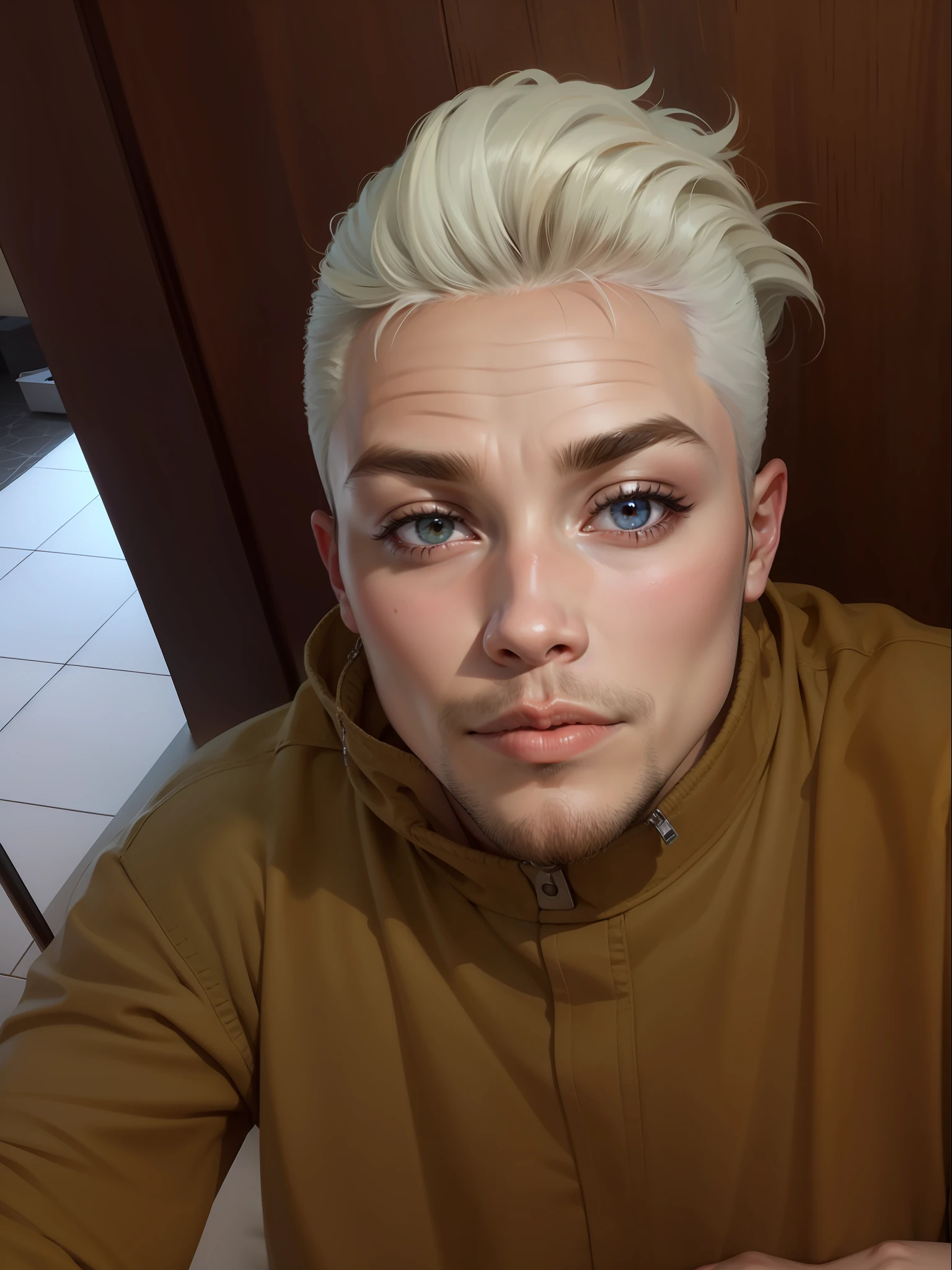 Fotografia, BALENCIAGA, melhor qualidade, 1 boy, homem, foto de rosto, Crisp face, rosto oval ,fundo preto, sombras, luz escura, foto retrato, foco rosto, olhar predador, cabelo branco, cabelo branco, cabelo loiro, cabelo claro, cabelo branco, pele clara, pele branca, cabelo liso, cabelo pequeno,rosto masculino afeminado , modelo