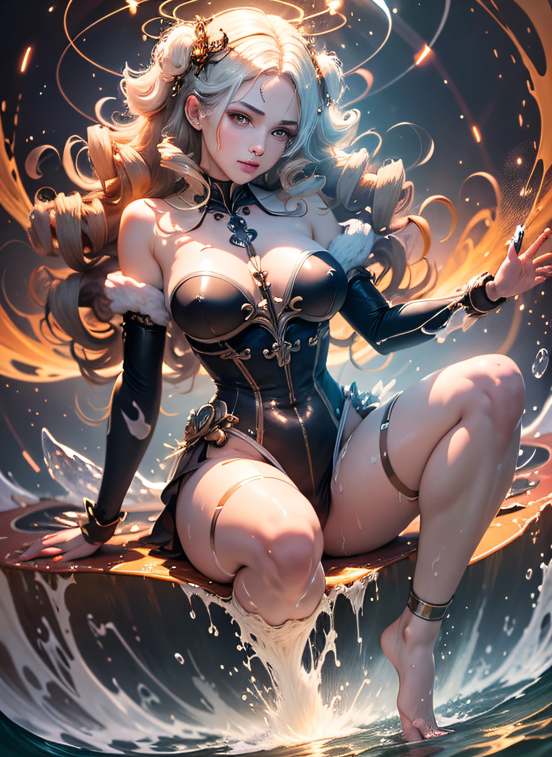 Goddess maiden, gorgeous, splashing, flame, flowing pen and ink,full female body, beautiful caucasian girl close-up, body in dynamic movement, oil, digital art, splash, full body, Ray-traced sunset rendering, shimmery water, light rays, billowing clouds, light reflections, vibrant colors, detailed, glitch art, water, 8k, oil painting, art by Sakimichan, Daniel Gerhartz, mixed digital painting technique, digital painting, super smooth , fluid, 3d fractals, light particles, spirit ink, smooth, shimmery, dreamy glow, 16k, sf, complex art masterpiece, sinister, matte movie poster, golden ratio,floating antique clock, lamp ancient, splash,seductive pose, visible pubic hair, breasts visible,,cgsociety trend, intricate, epic, artstation trend, highly detailed, vibrant, production cinematic character renderings by artgerm, H.R. Giger and Beksinsky Ultra Quality Model, cloudy night sky storm, sunset red clouds storm cloudy, rough sea, psychedelic waves, skin and clothes wet with water, drops of water, floating bubbles, magical lights, fantasy, filigree, cloudy night sky storm, sunset red clouds storm cloudy, rough sea, psychedelic waves, splash,Sakimichan style art, oriental mandala tattoo, fractal background, silver and gold and bronze spirit, natural skin moistened with water, slight smile, view from below, perfect golden eyes, long curly black hair, floating antique clock, lamp ancient, splash,seductive pose, visible pubic hair, breasts visible,