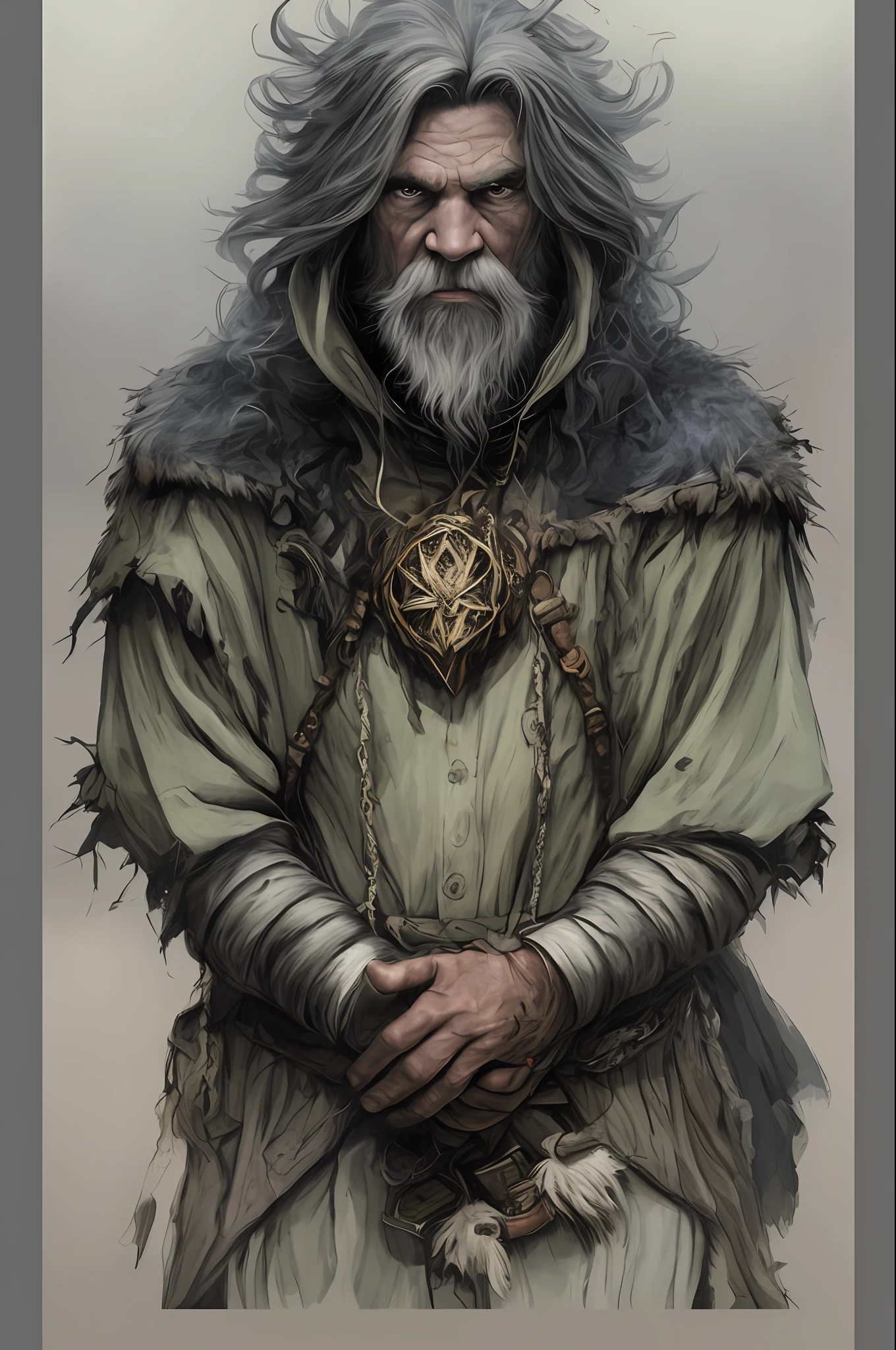 um close up de um homem com barba, Portrait of a fantasy dwarf , barba grisalha, hiperdetalhado, retrato do characture da fantasia, arte do personagem de fantasia, Retrato inspirado no Odin, Retrato de fin wildcloak, innblásinn af Jóhannesi Sveinsson Kjarvali, Directed by: Tadeusz Pruszkówski