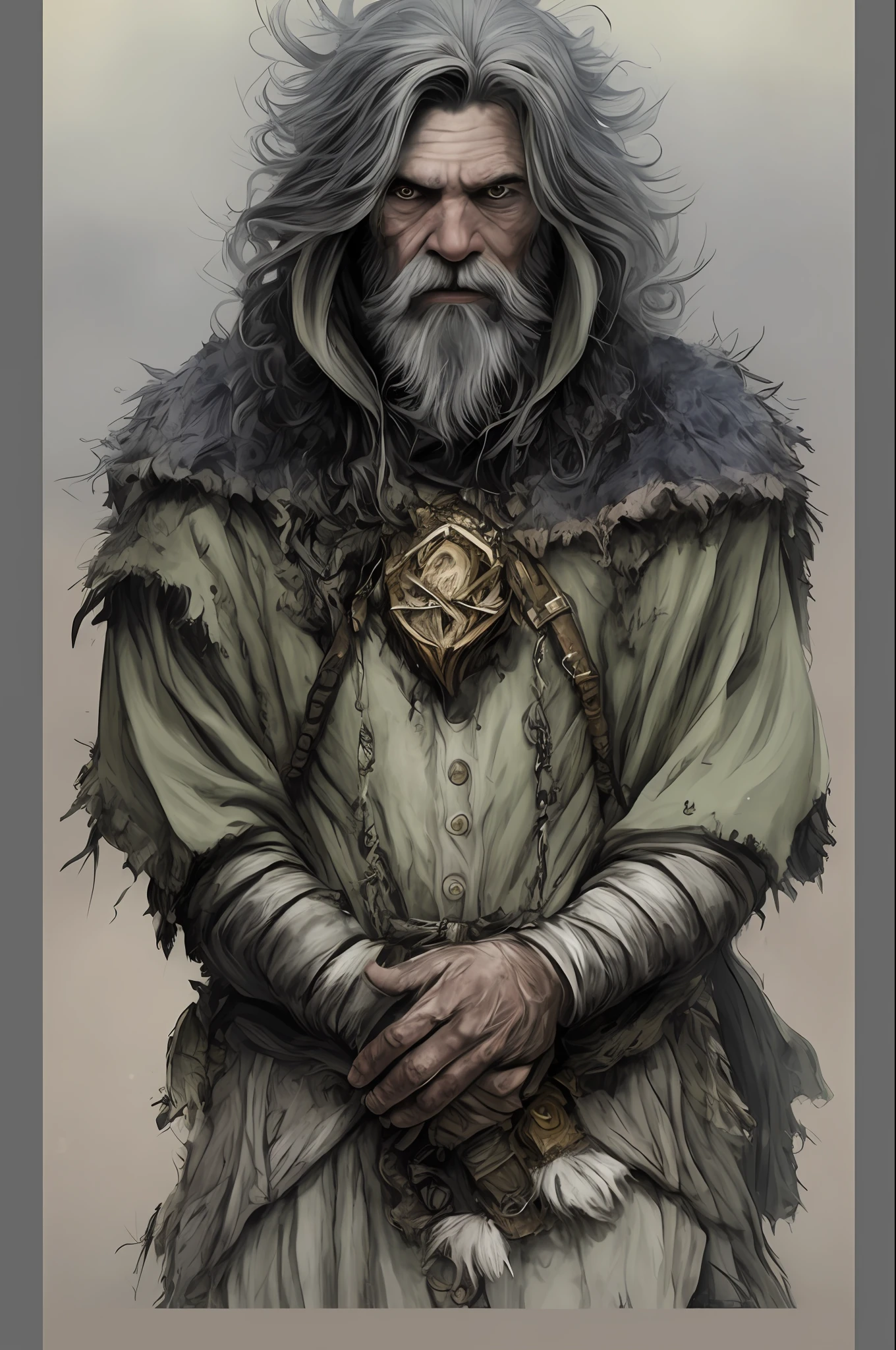 um close up de um homem com barba, Portrait of a fantasy dwarf , barba grisalha, hiperdetalhado, retrato do characture da fantasia, arte do personagem de fantasia, Retrato inspirado no Odin, Retrato de fin wildcloak, innblásinn af Jóhannesi Sveinsson Kjarvali, Directed by: Tadeusz Pruszkówski