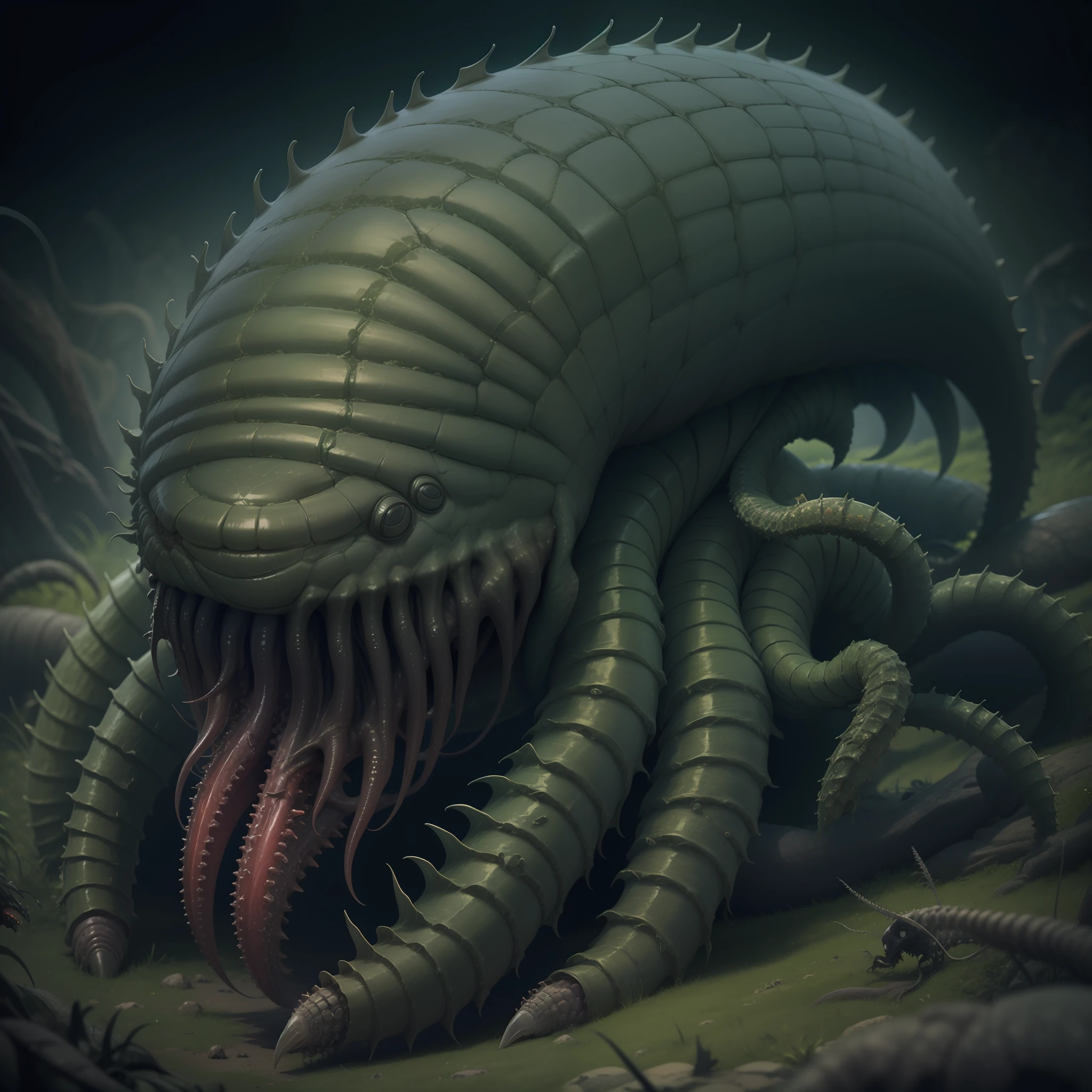 A strange nightmarish trilobite, An interdimensional parasite with slimy tentacles, crawling on carrion is a force to be reckoned with. 8k