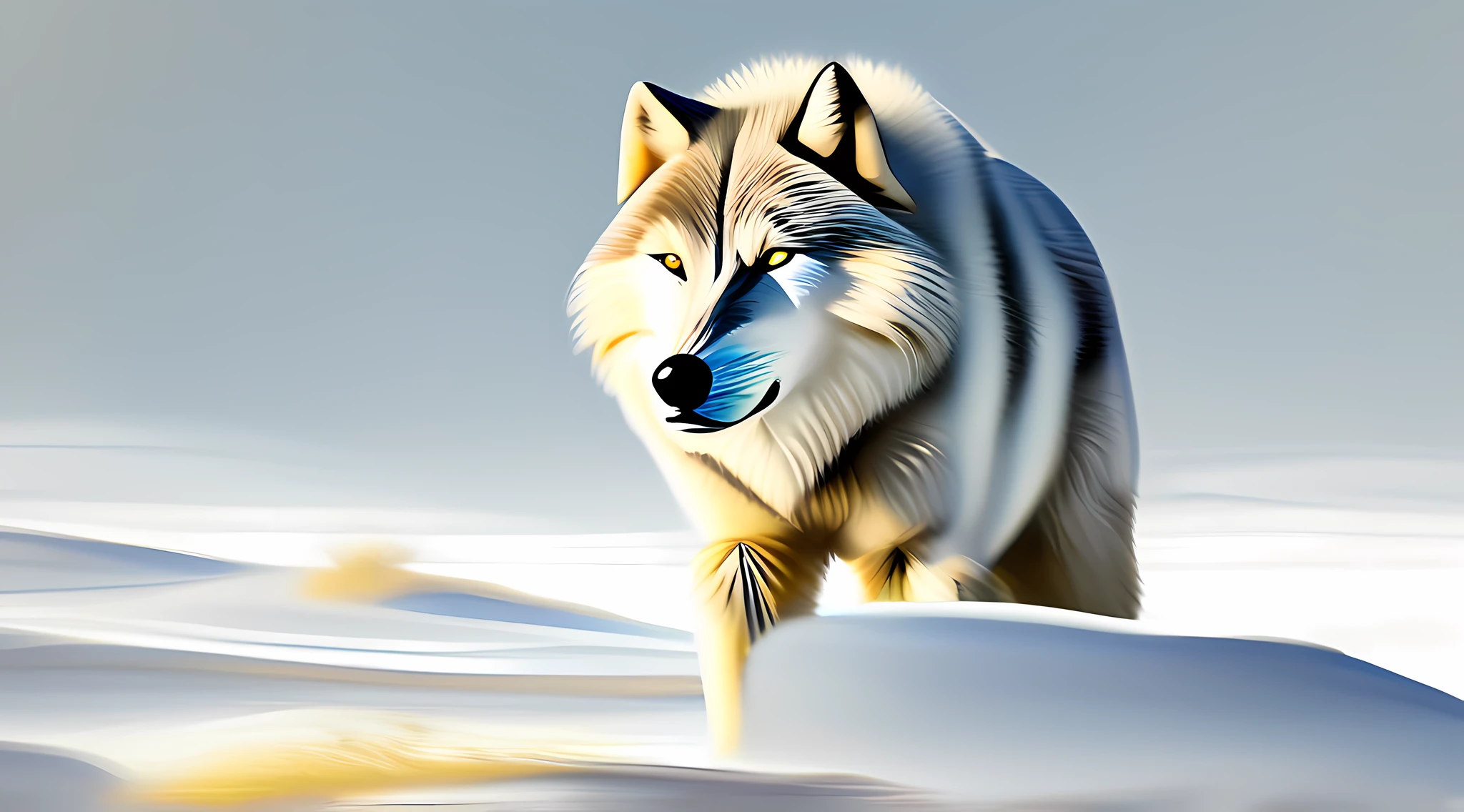 O majestoso lobo siberiano, Com sua pelagem espessa e densa, This protects from the extreme cold of Siberia, Com seus olhos amarelos brilhantes, E orelhas pontudas, Known for his strength and hunting ability., Package Leader, Com seu uivo poderoso, Que ecoa pelas montanhas geladas, Uniting wolves in one voice., Skilled hunter, Que persegue sua presa com destreza, Always in search of food for your family., Lobo Siberiano, Symbol of strength and power, that inspires respect and admiration, Um verdadeiro rei da natureza., Arte Pop, High detail, sombra projetada, linhas de velocidade, profundidade de campo, Cinematic lighting, First-person view, Reflexo da lente, 360 view, 8k, alto, best quality, Concedido, alta qualidade, detalhes altos, super detalhe, pele texturizada, anatomicamente correto, master part, ccurate, UHD