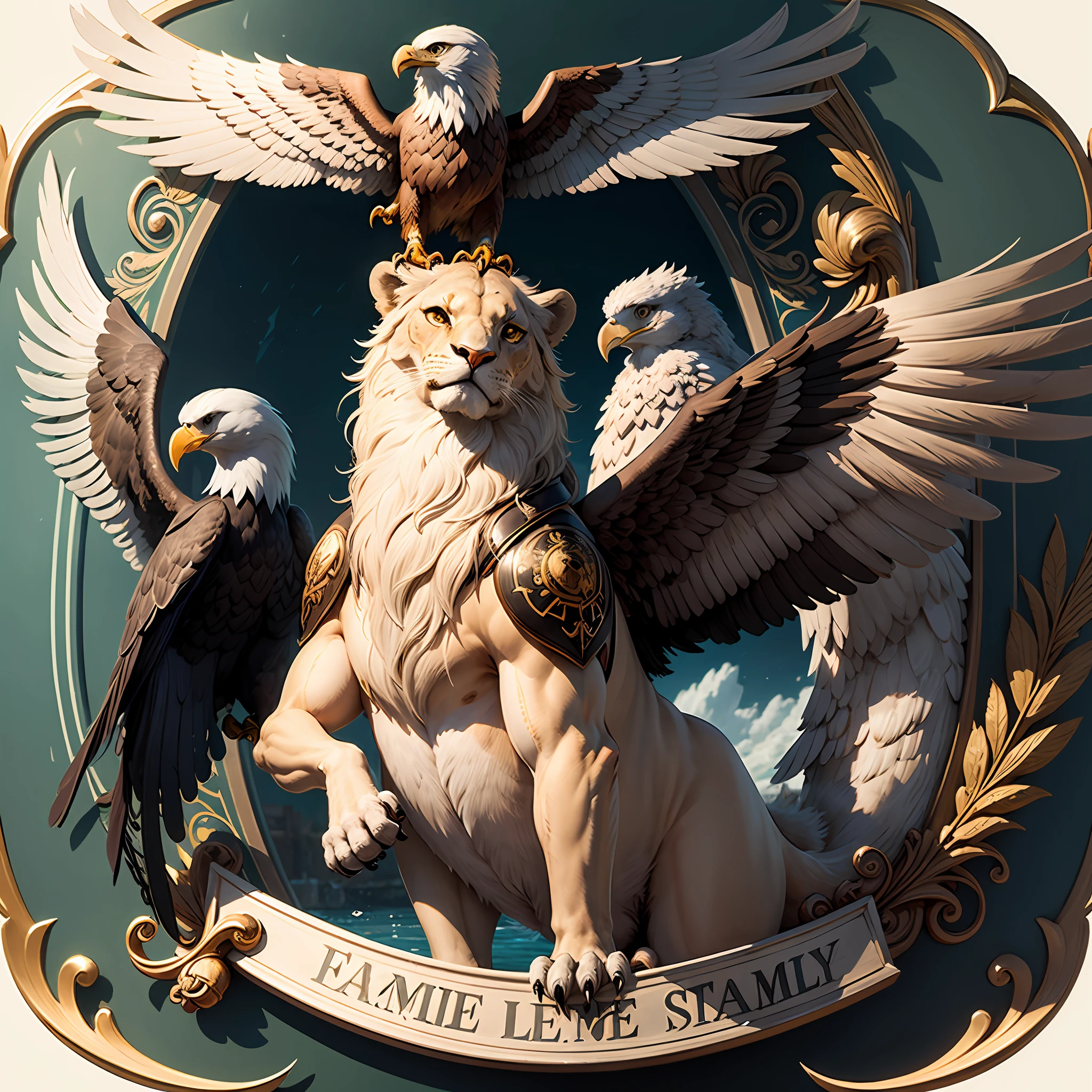 A coat of arms of the Seine Family containing elements referring to the eagle and lion --auto