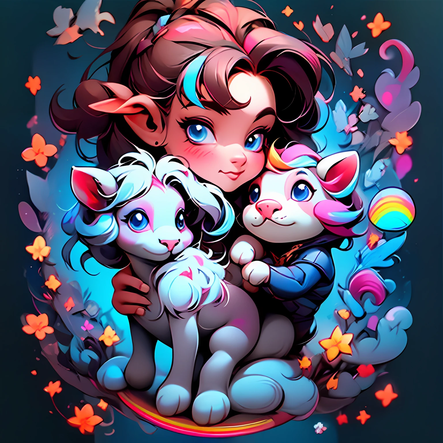 girl with long hair, beautiful unicorn girl, unicorn aesthetic, beautiful girl, very beautiful fantasy art, beautiful and elegant female unicorn, beautiful detailed fantasy, rainbow color palate, rainbow color-theme