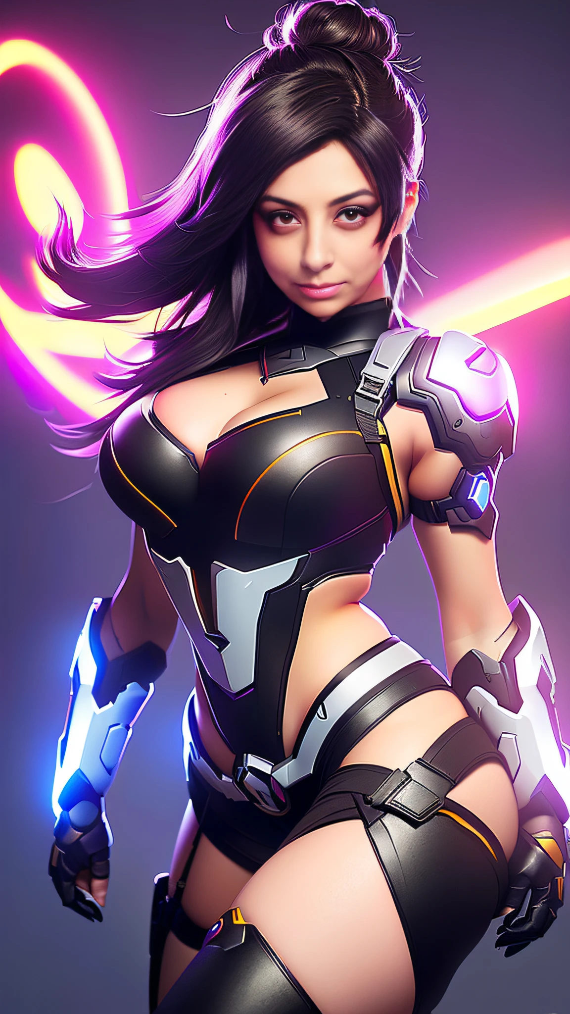 D.va from Overwatch, sexy, fanart, fighting pose, amazing detail, color grading, (glowing haze)++ (soft glow)+ digital art render, anime, pixar style, by rossdraws, wlop, ilya kuvshinov, 8k