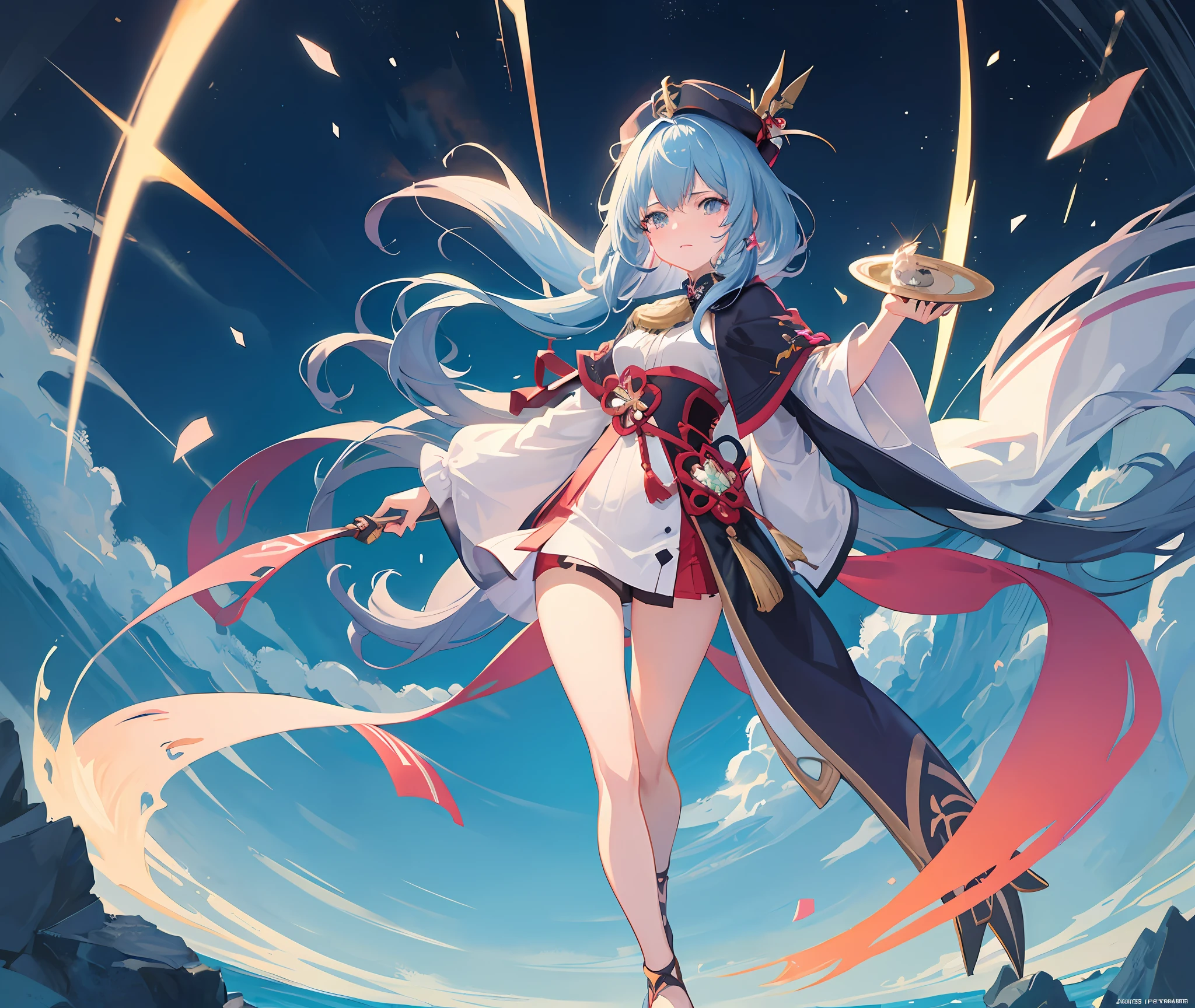 Anime girl with blue hair and sky sword, Anime art wallpaper 4 K, Anime art wallpaper 4k, Anime art wallpaper 8 K, Best anime 4k konachan wallpaper, Anime fantasy artwork, A scene from the《sky cities》videogame, genshin impact, Anime wallpaper 4K, Anime wallpaper 4 k, style of anime4 K, beautiful fantasy anime,redheadwear,weeping,streaming tears,