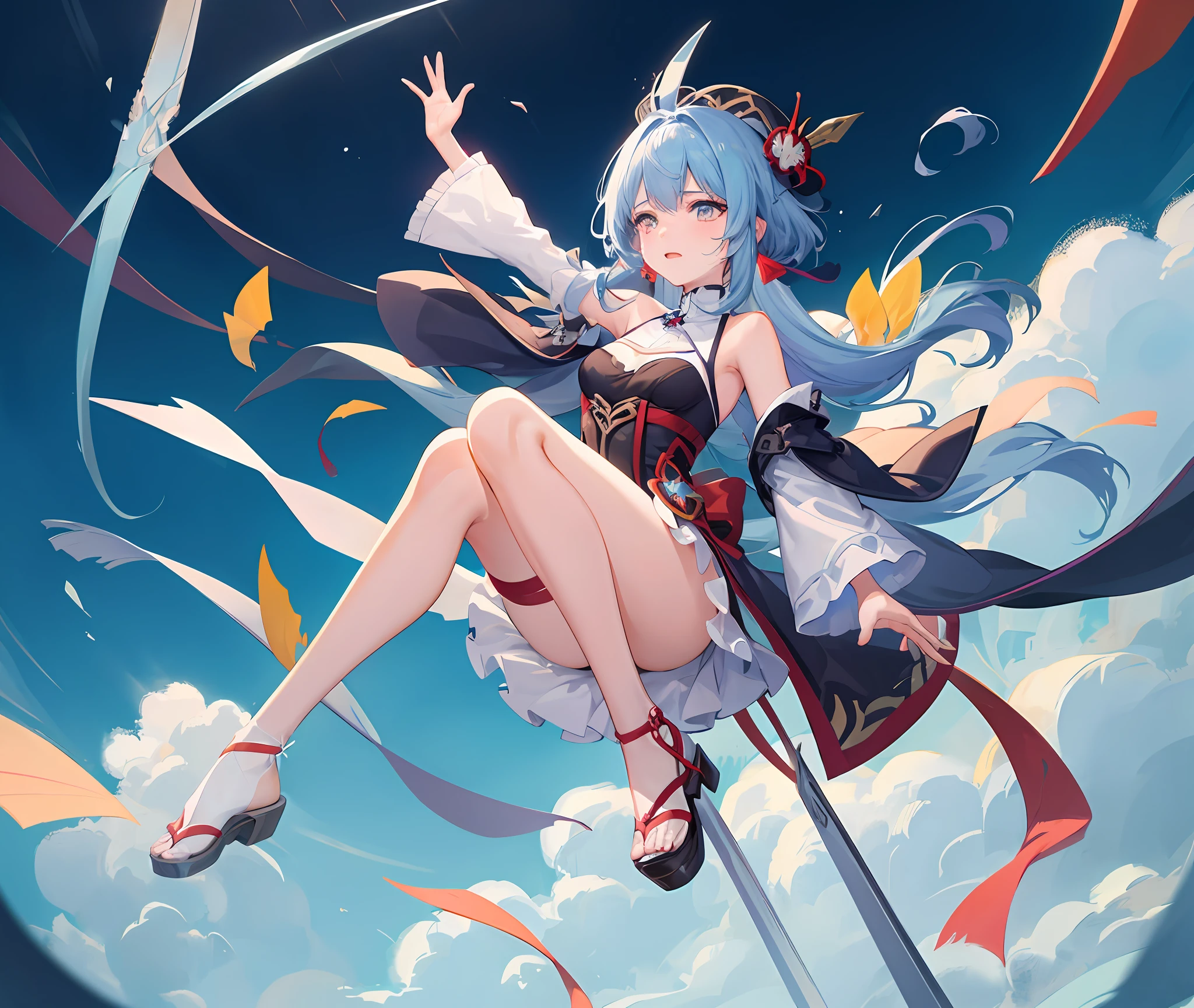 Anime girl with blue hair and sky sword, Anime art wallpaper 4 K, Anime art wallpaper 4k, Anime art wallpaper 8 K, Best anime 4k konachan wallpaper, Anime fantasy artwork, A scene from the《sky cities》videogame, genshin impact, Anime wallpaper 4K, Anime wallpaper 4 k, style of anime4 K, beautiful fantasy anime，redheadwear，weeping，streaming tears，